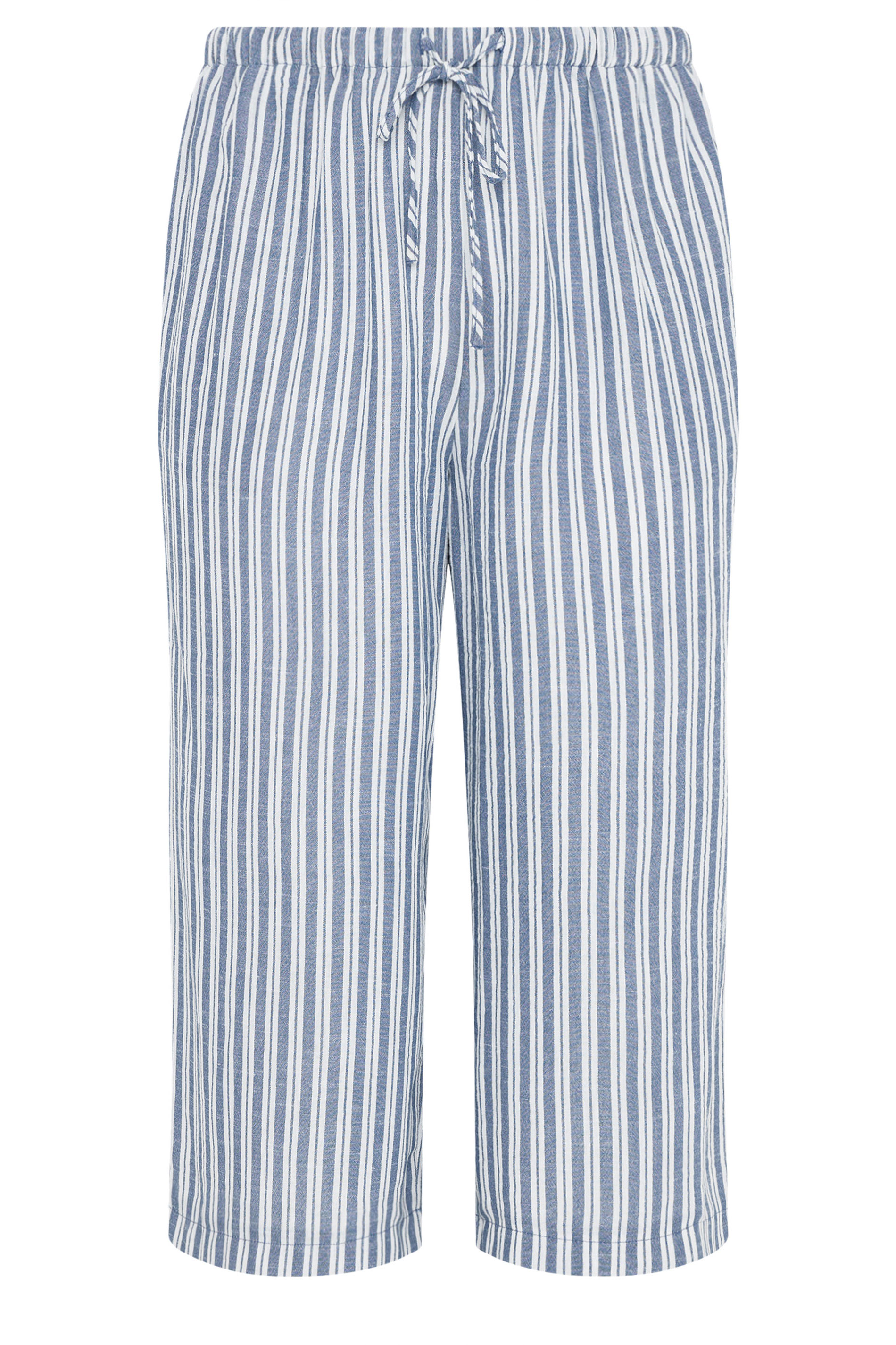 YOURS Plus Size Blue Stripe Linen Look Cropped Trousers | Yours Clothing 5