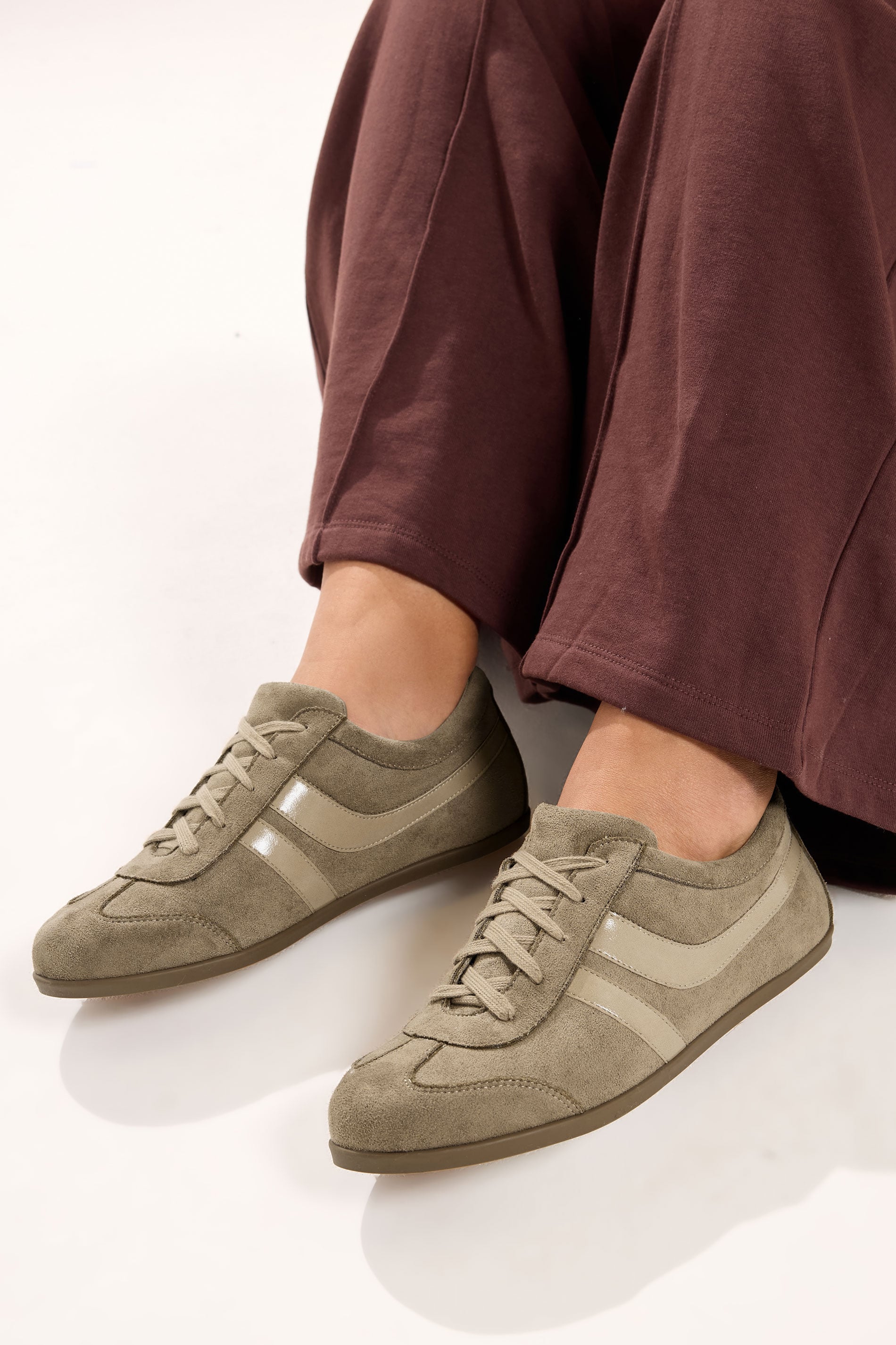 Taupe Brown Low Retro Stripe Trainers In Extra Wide EEE Fit | Yours Clothing 3