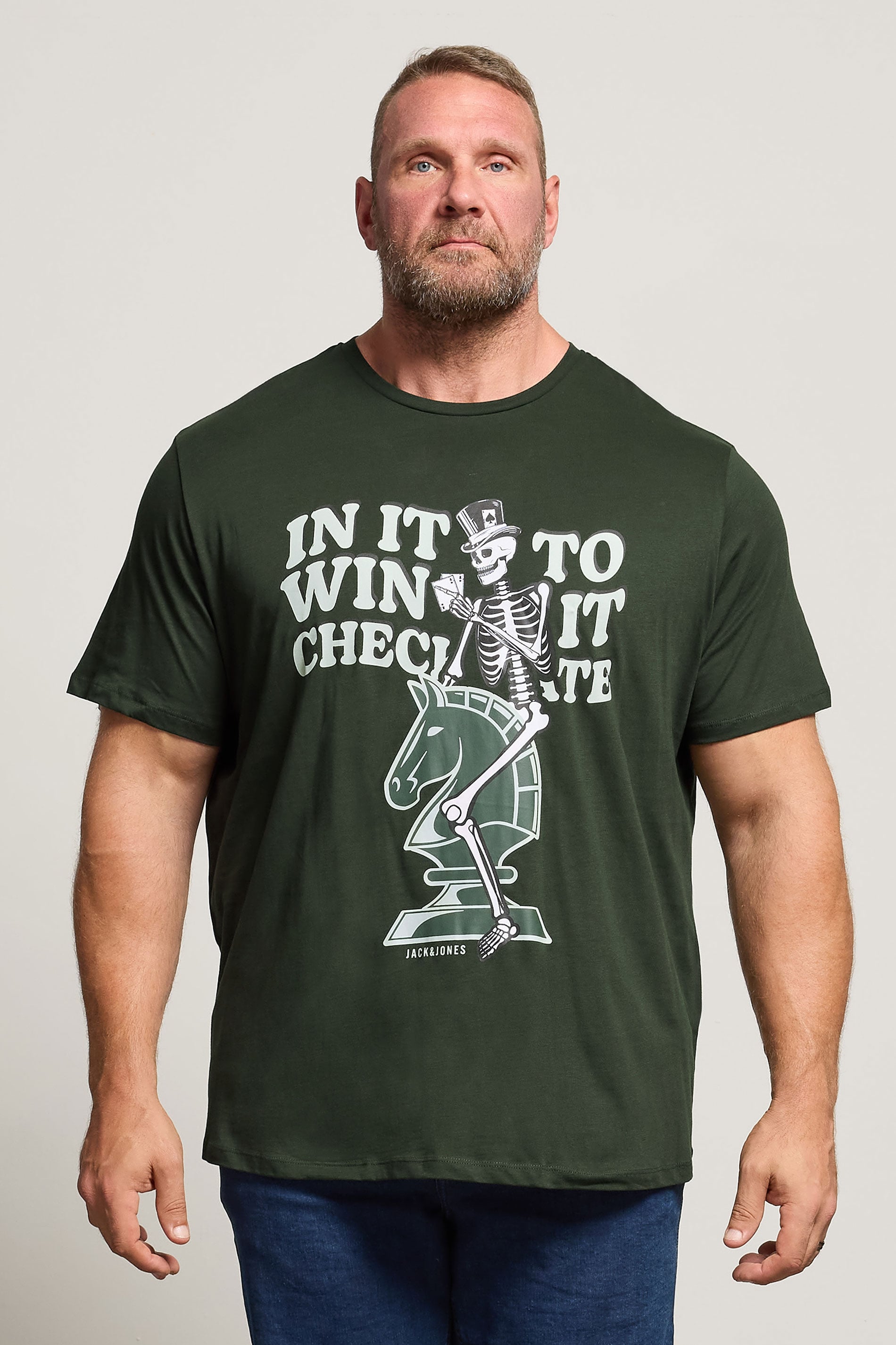 JACK & JONES Big & Tall Duffel Green Chess Graphic T-Shirt | BadRhino 3