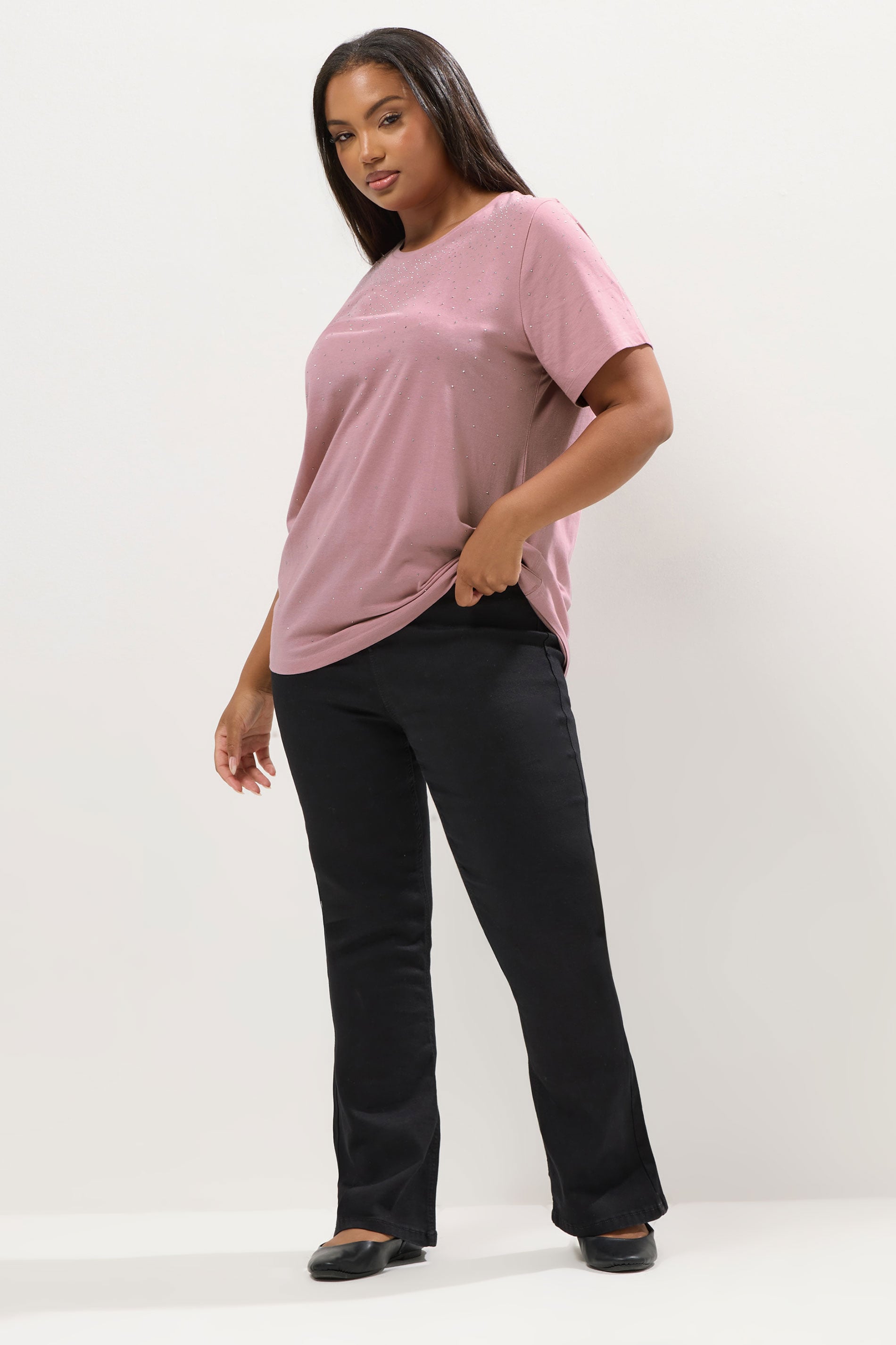 YOURS Plus Size Pink Diamante Embellished T-Shirt | Yours Clothing 1