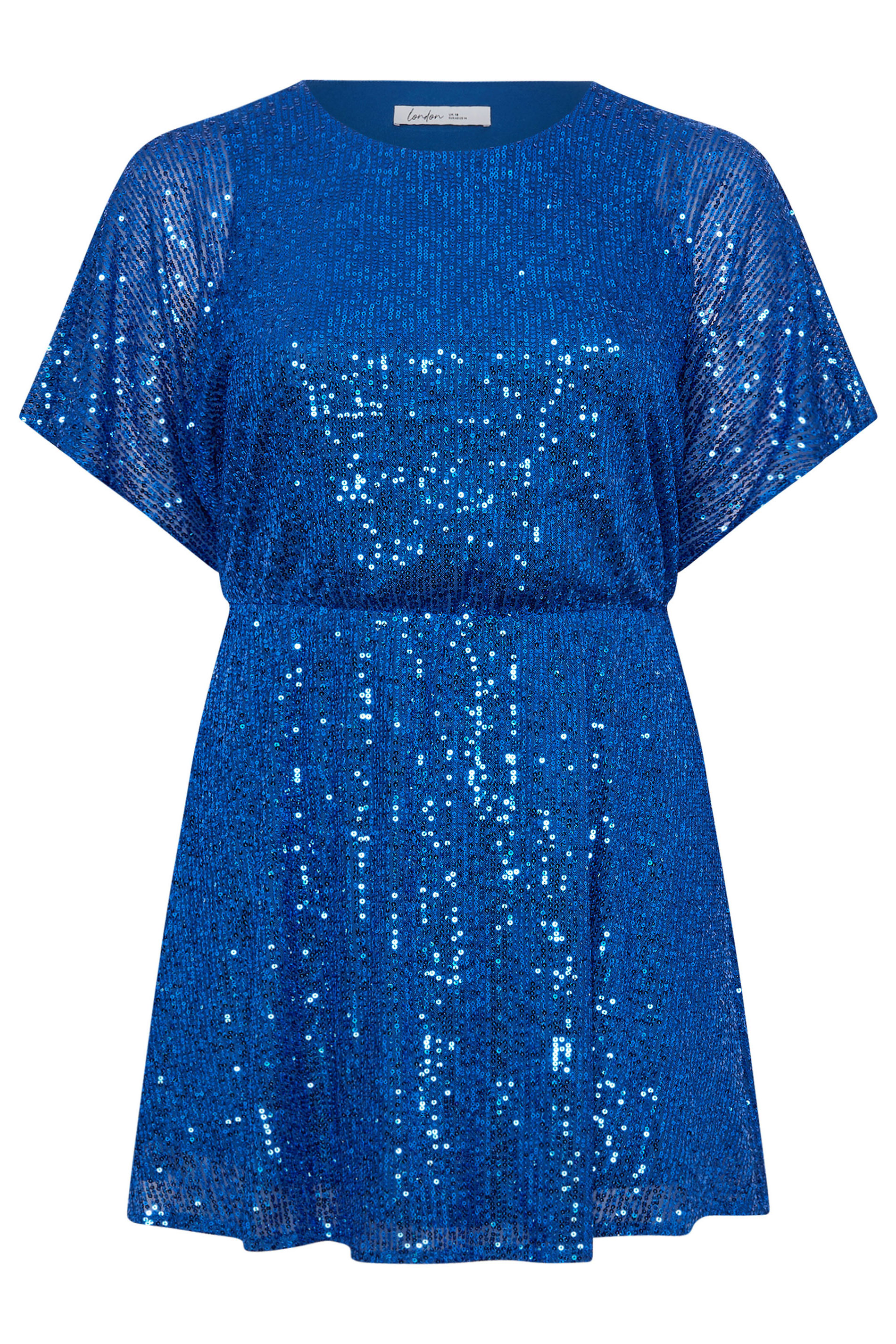 YOURS LONDON Plus Size Cobalt Blue Peplum Sequin Top | Yours Clothing 5