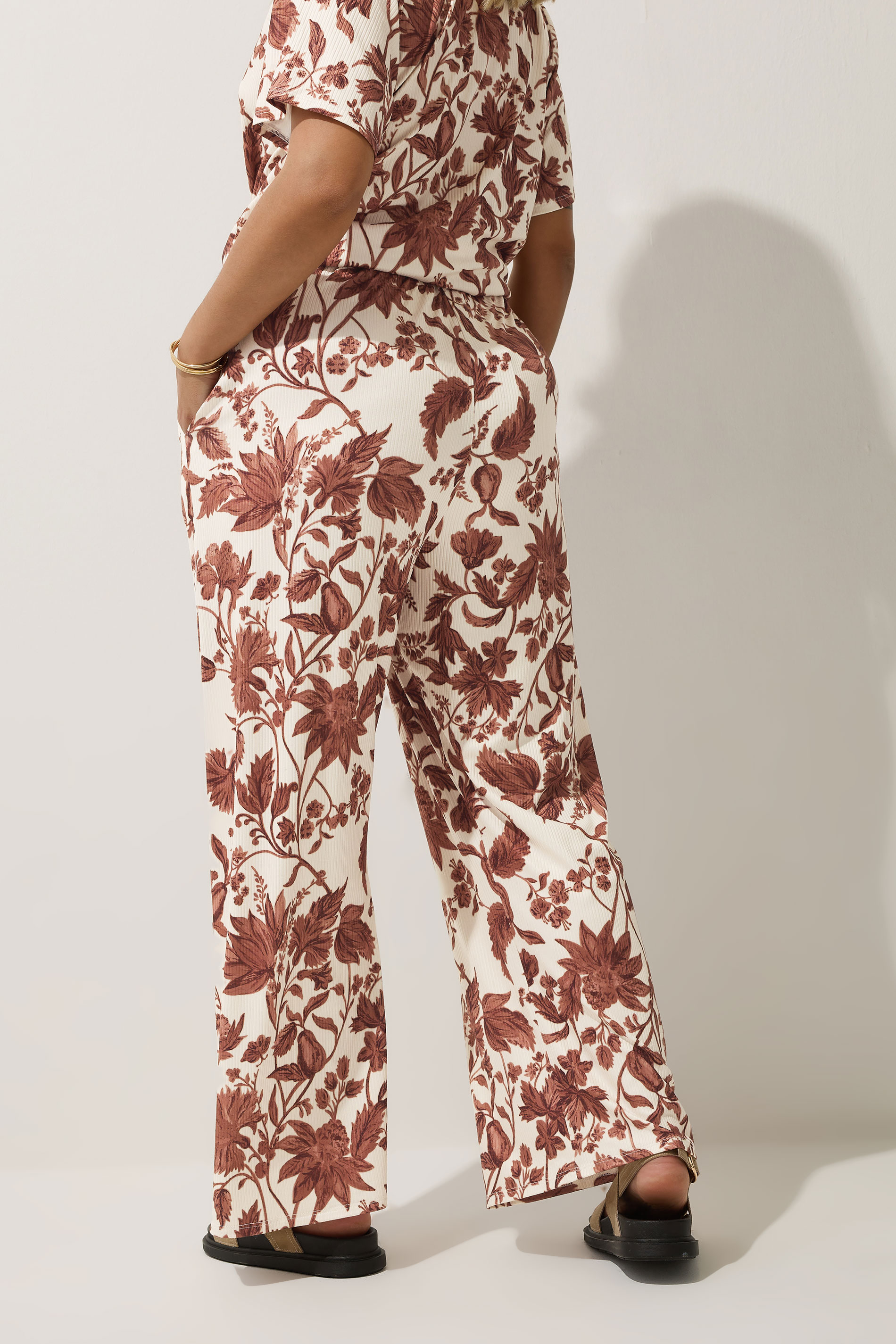  LIMITED COLLECTION Plus Size Brown Floral Wide Leg Trousers | Yours Clothing 2