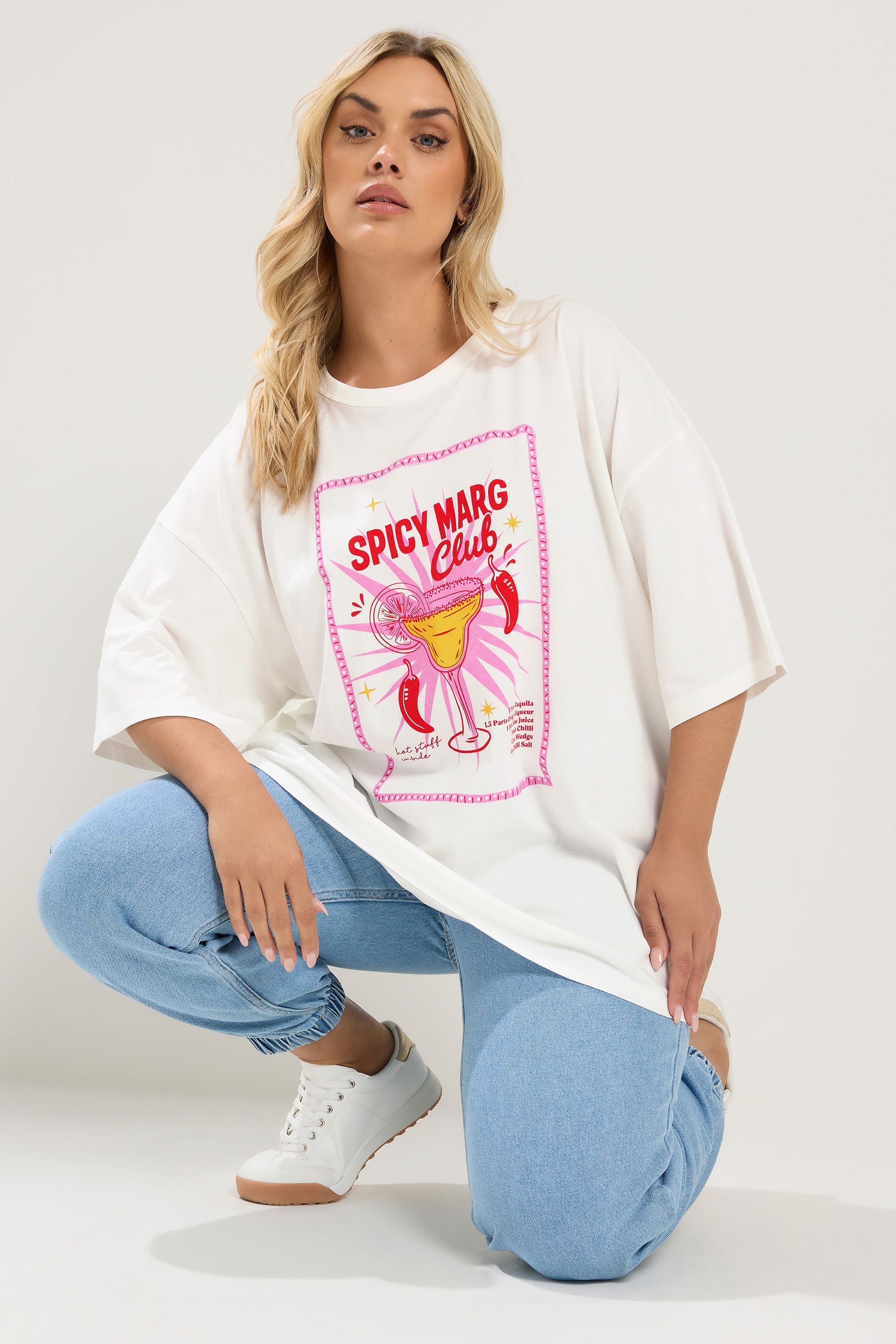 YOURS Plus Size  Ivory White Spicy Margarita T-Shirt | Yours Clothing 3