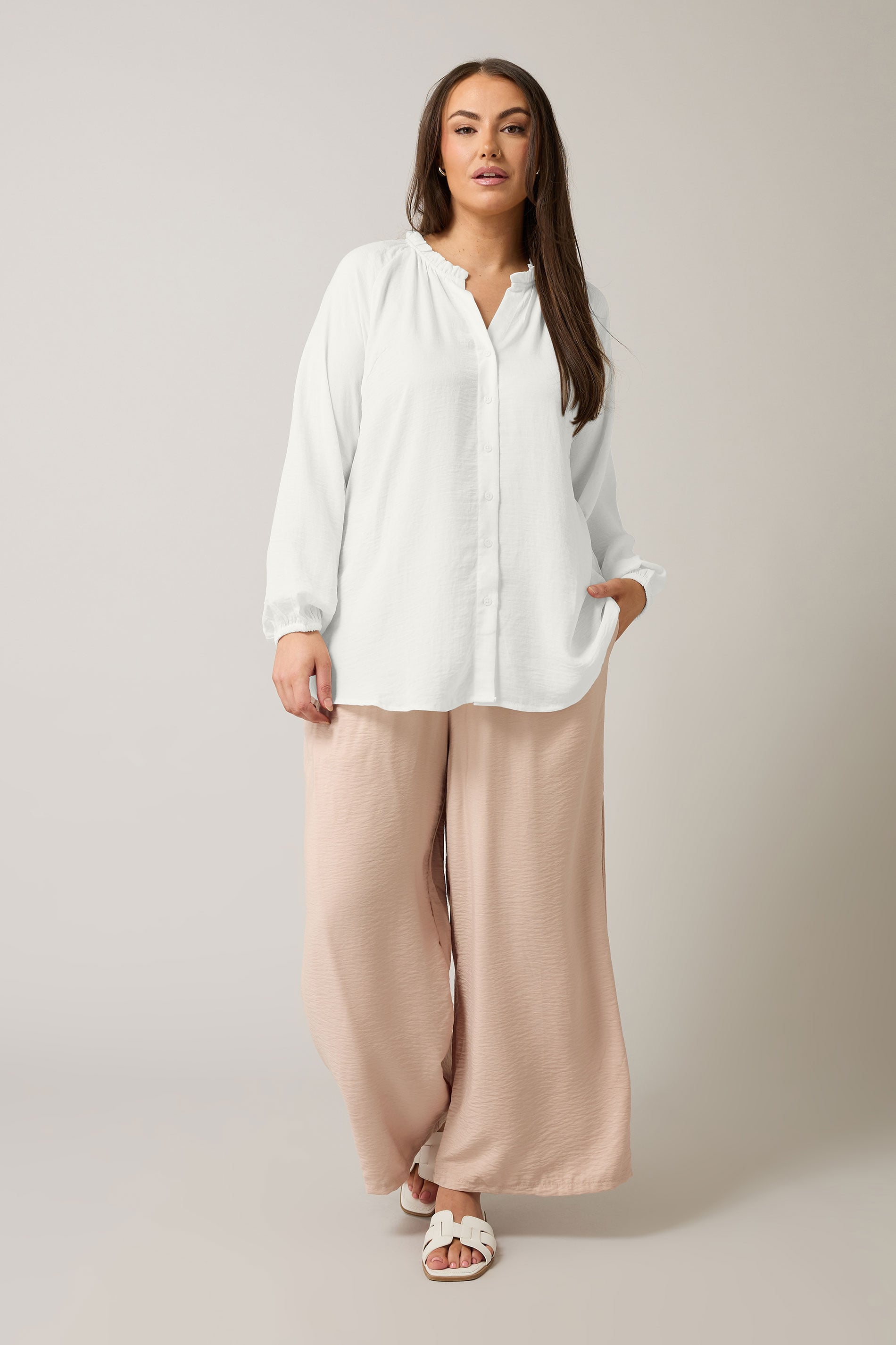 EVANS Plus Size White Frill Neck Blouse | Evans  2
