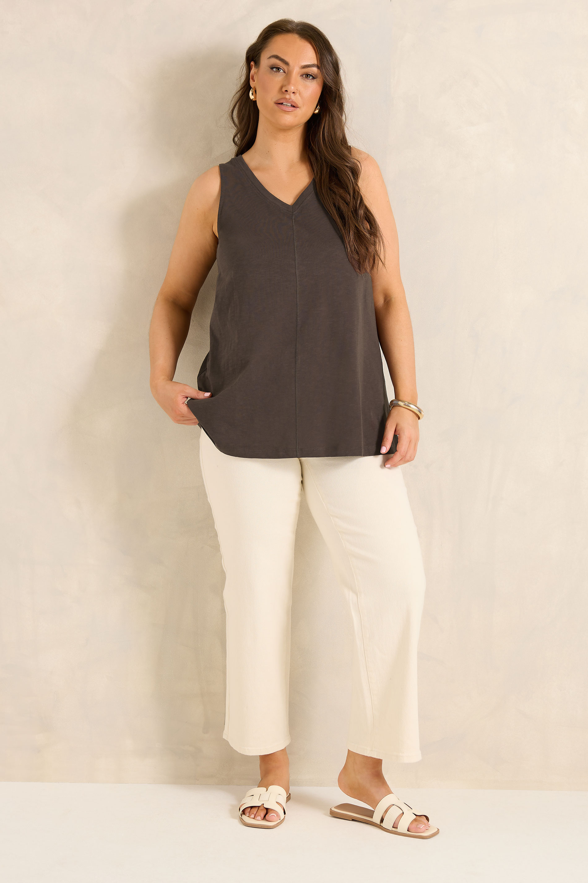 EVANS Plus Size Chocolate Brown Premium Cotton Vest Top 1