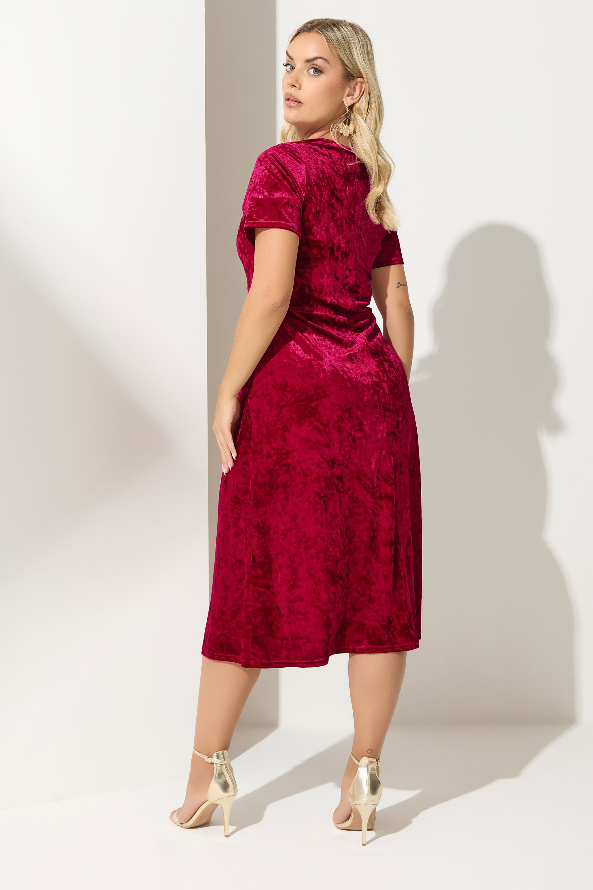 YOURS LONDON Plus Size Red Velvet Square Neck Midi Dress | Yours Clothing 2