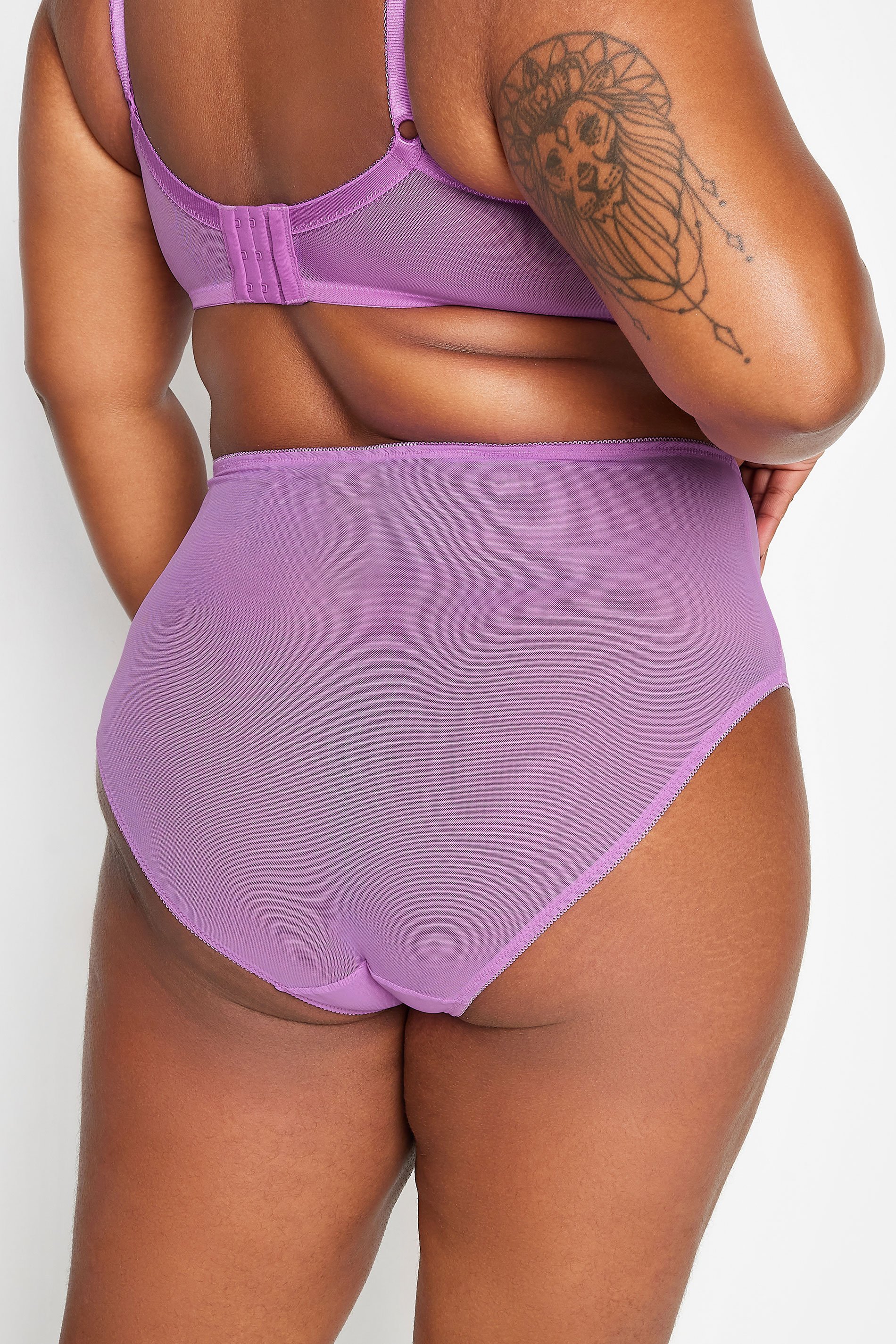 YOURS Plus Size Lilac Purple Lace High Waisted Full Briefs | Yours Clothing 3