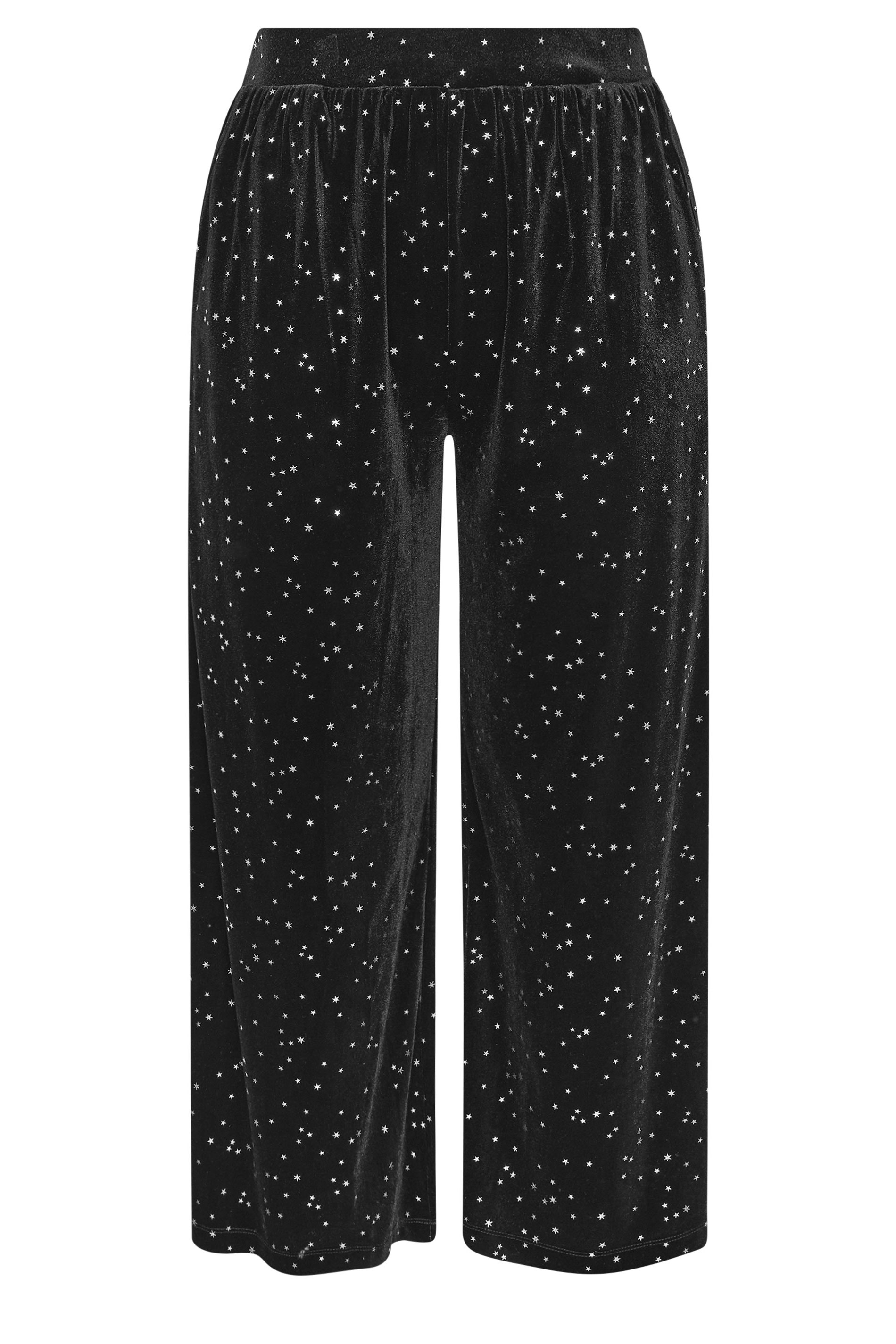 YOURS Plus Size Black Star Velour Wide Leg Trousers | Yours Clothing 5
