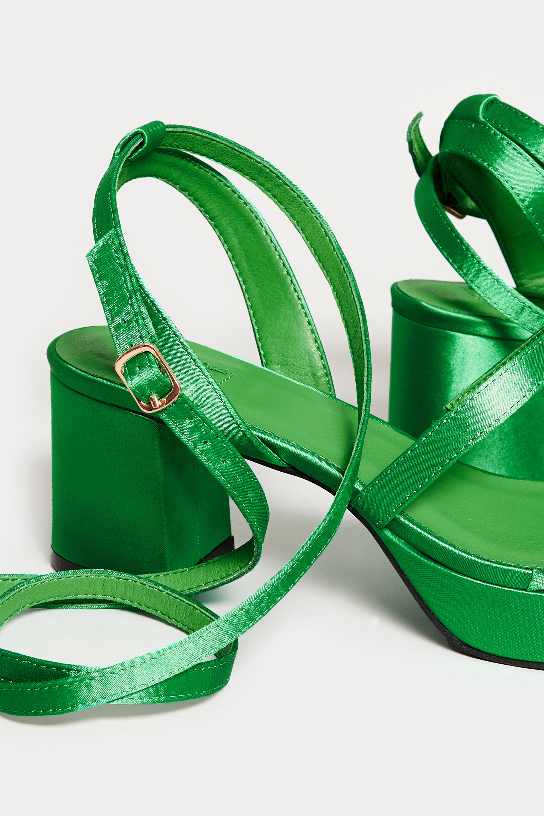 YOURS Green Satin Strappy Platform Heels In Wide E Fit & Extra Wide EEE Fit 5