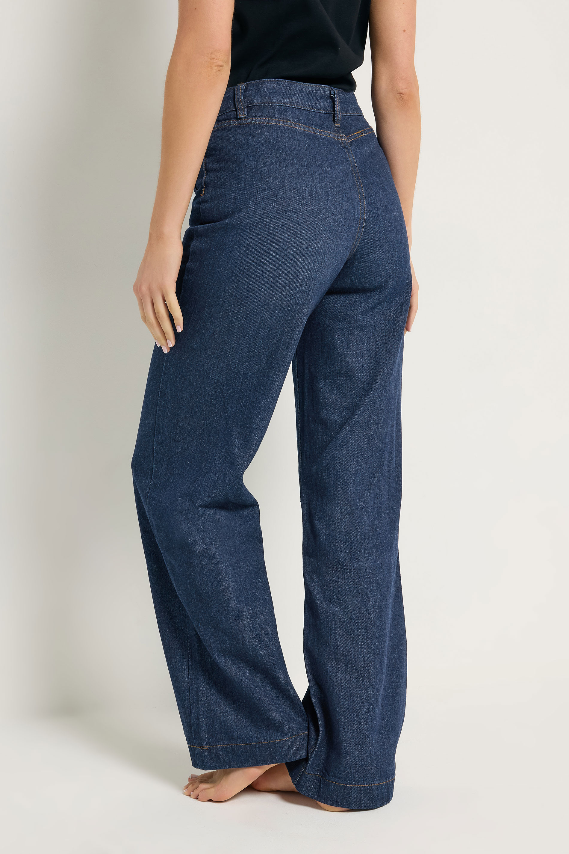 LTS Tall Womens Indigo Blue Pocket Detail Cotton Wide Leg Jeans | Long Tall Sally 4