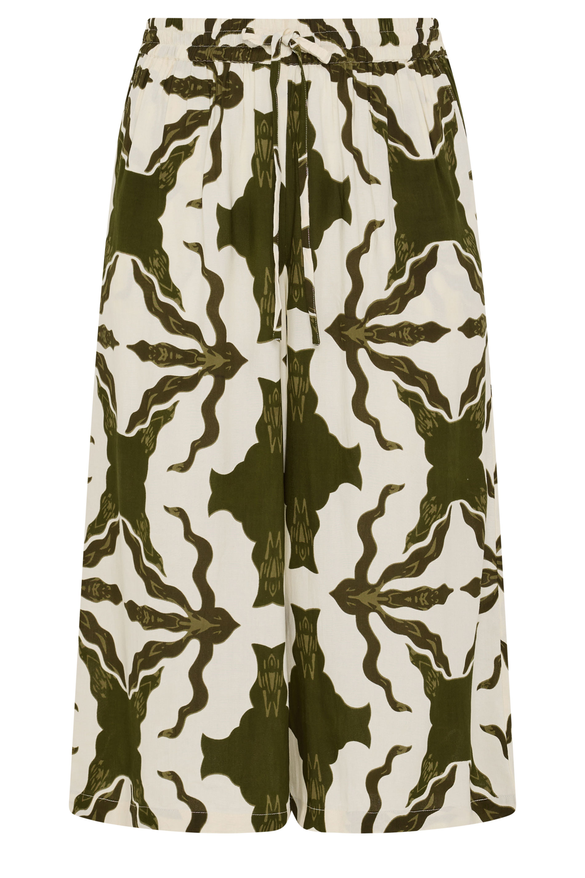 YOURS Plus Size White & Green Tile Print Wide Leg Culottes | Yours Clothing 6