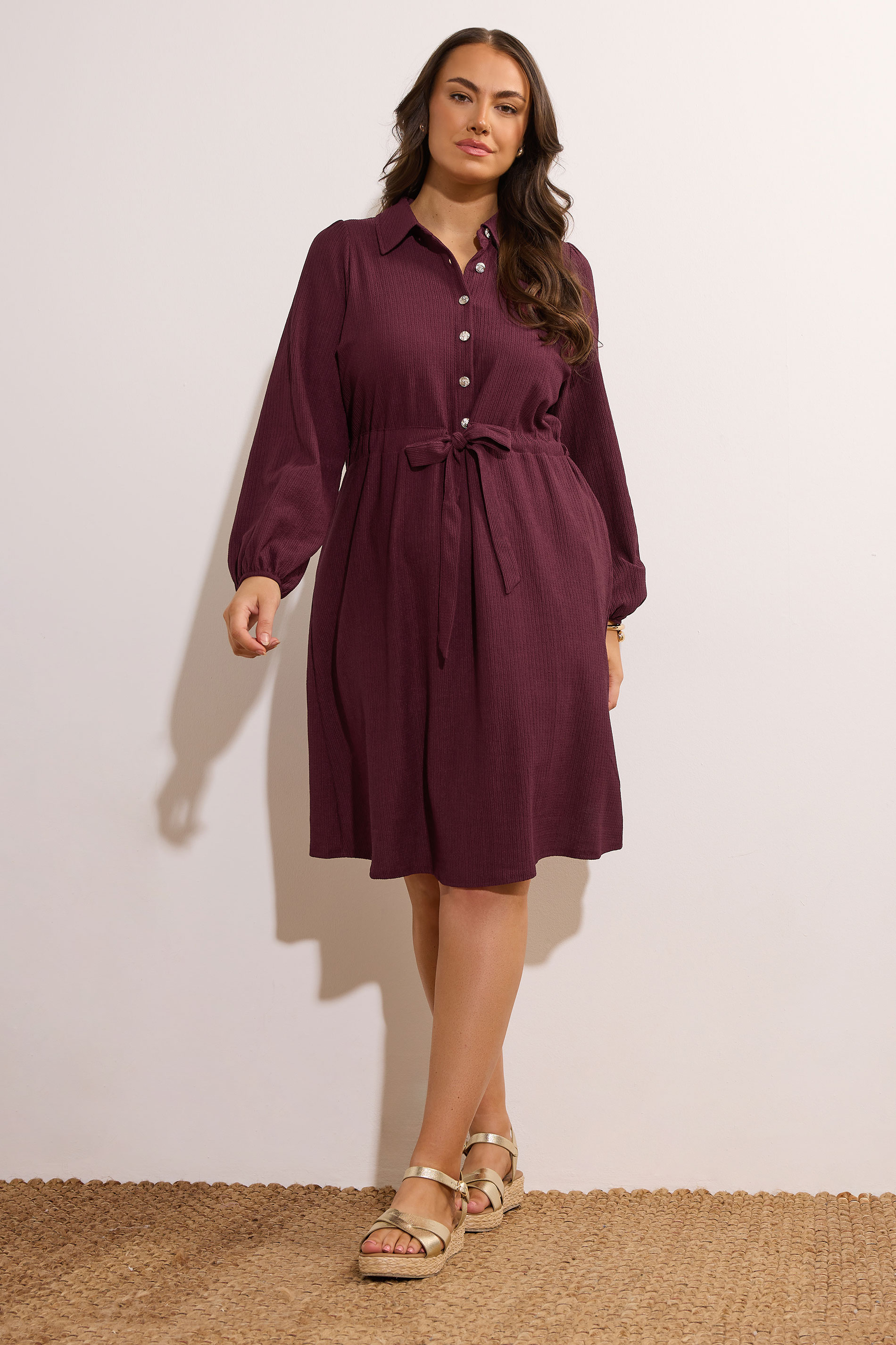 EVANS Plus Size Burgundy Red Belted Shirt Dress | Evans 2