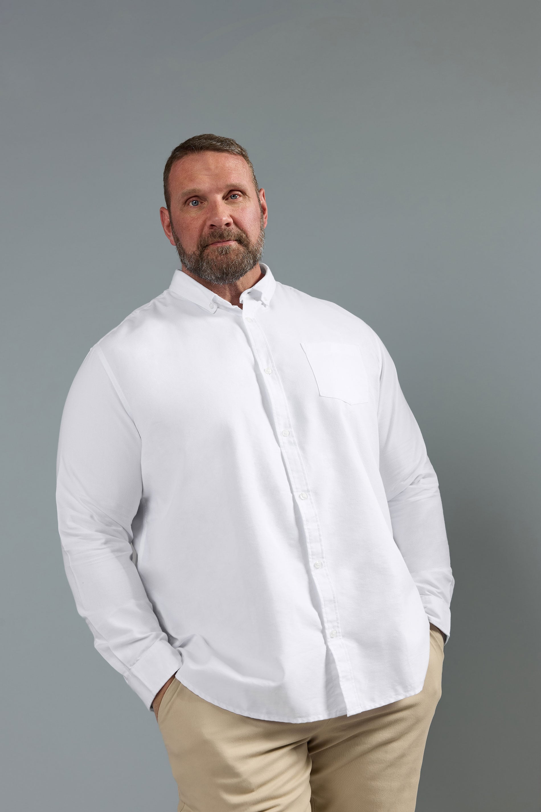 BadRhino Big & Tall Premium White Long Sleeve Oxford Cotton Shirt | BadRhino 3