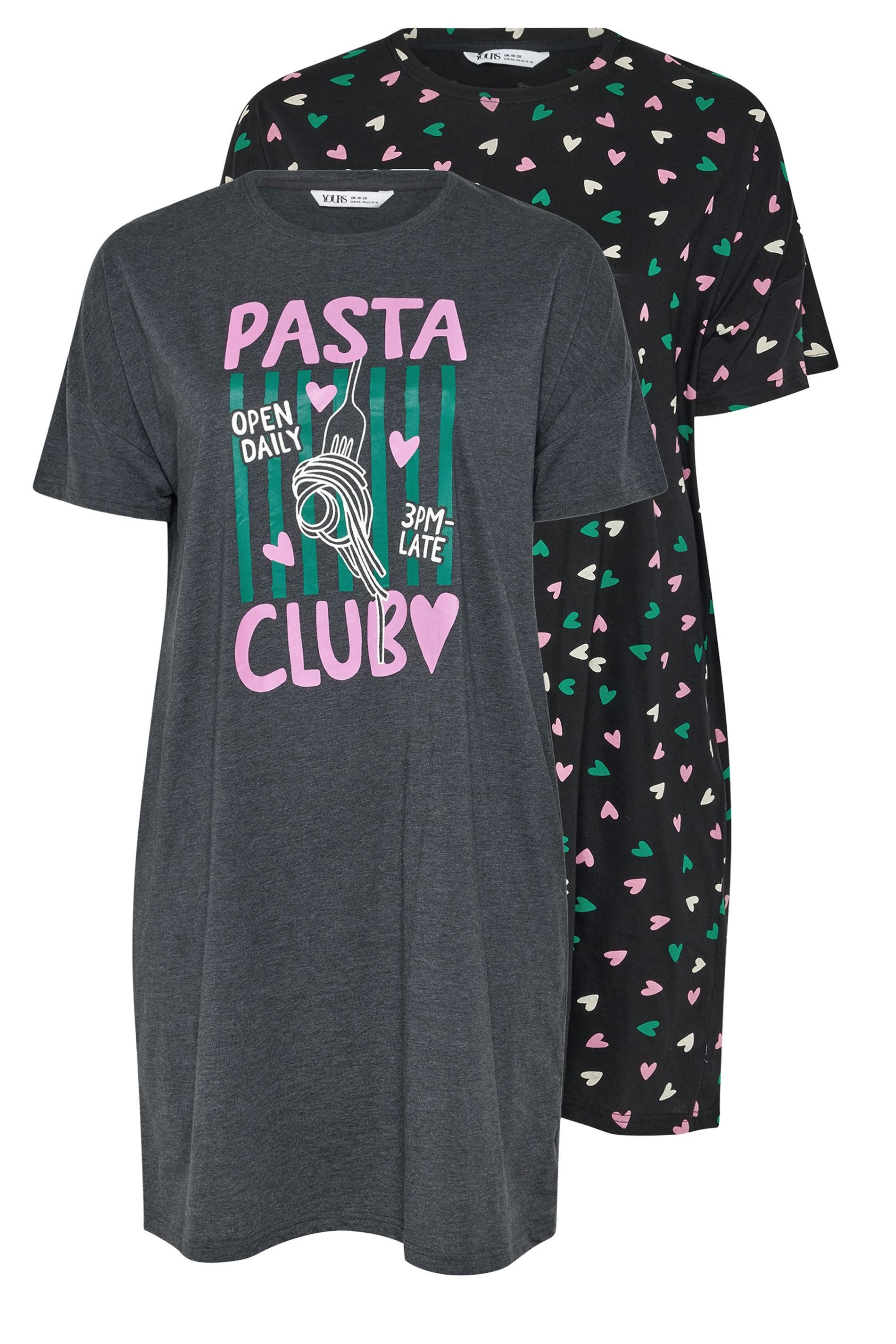 YOURSET 2 PACK Plus Size Grey 'Pasta Club' Sleep Tee Nightdresses | Yours Clothing 7