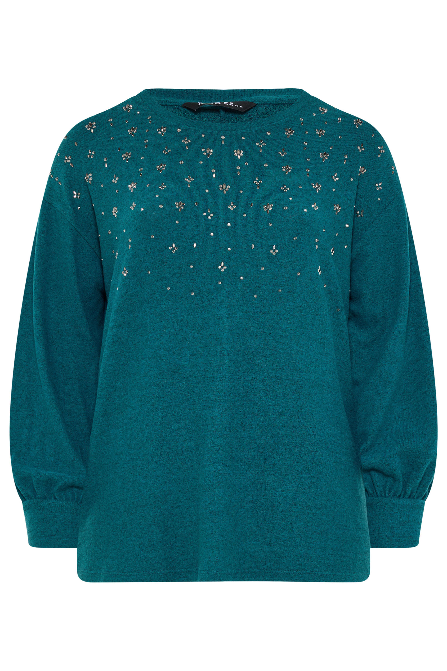 YOURS Plus Size Teal Blue Diamante Embellished Jumper | Yours Clothing 5