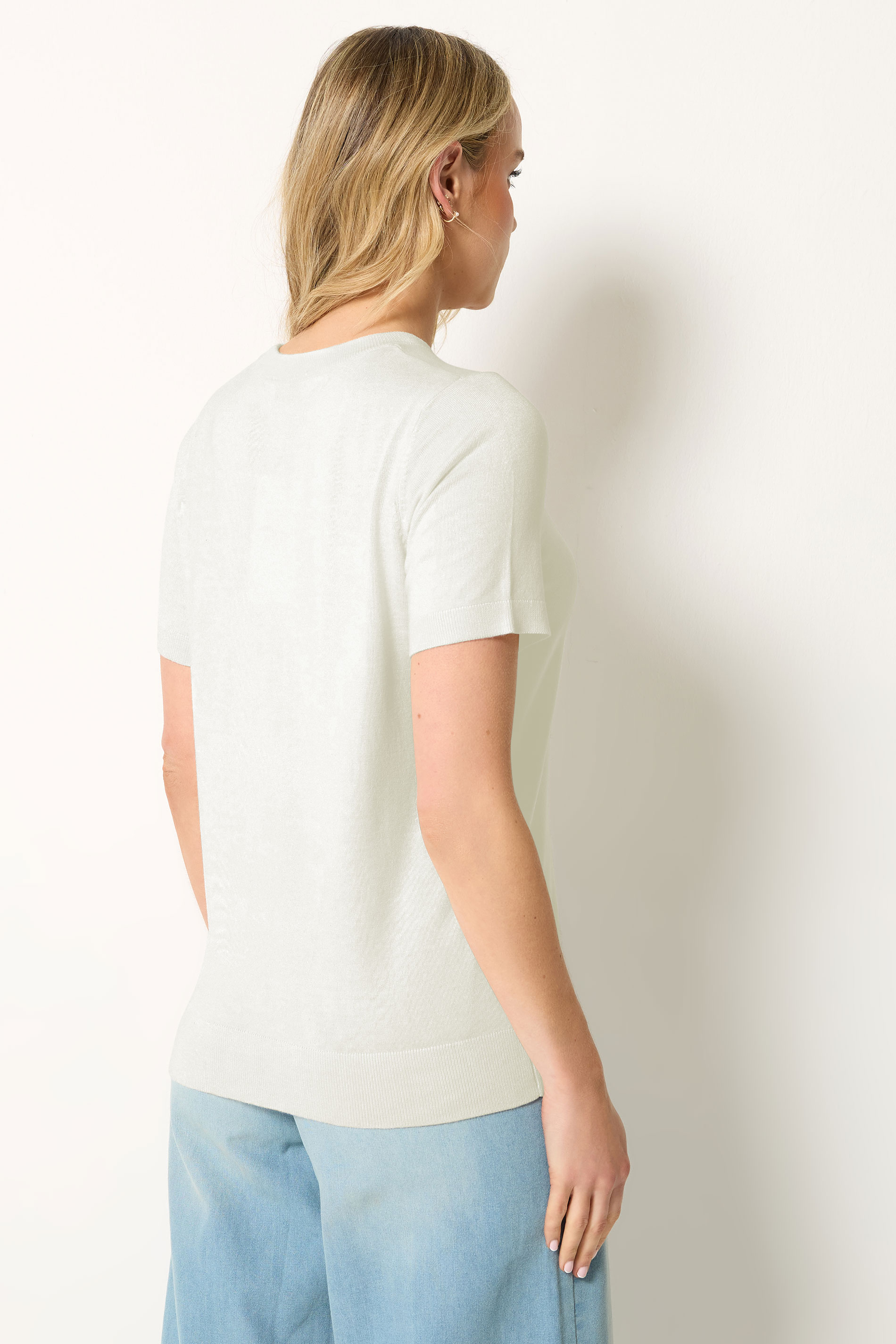 LTS Tall Women's Ivory White Short Sleeve Knit Jumper | Long Tall Sally 2