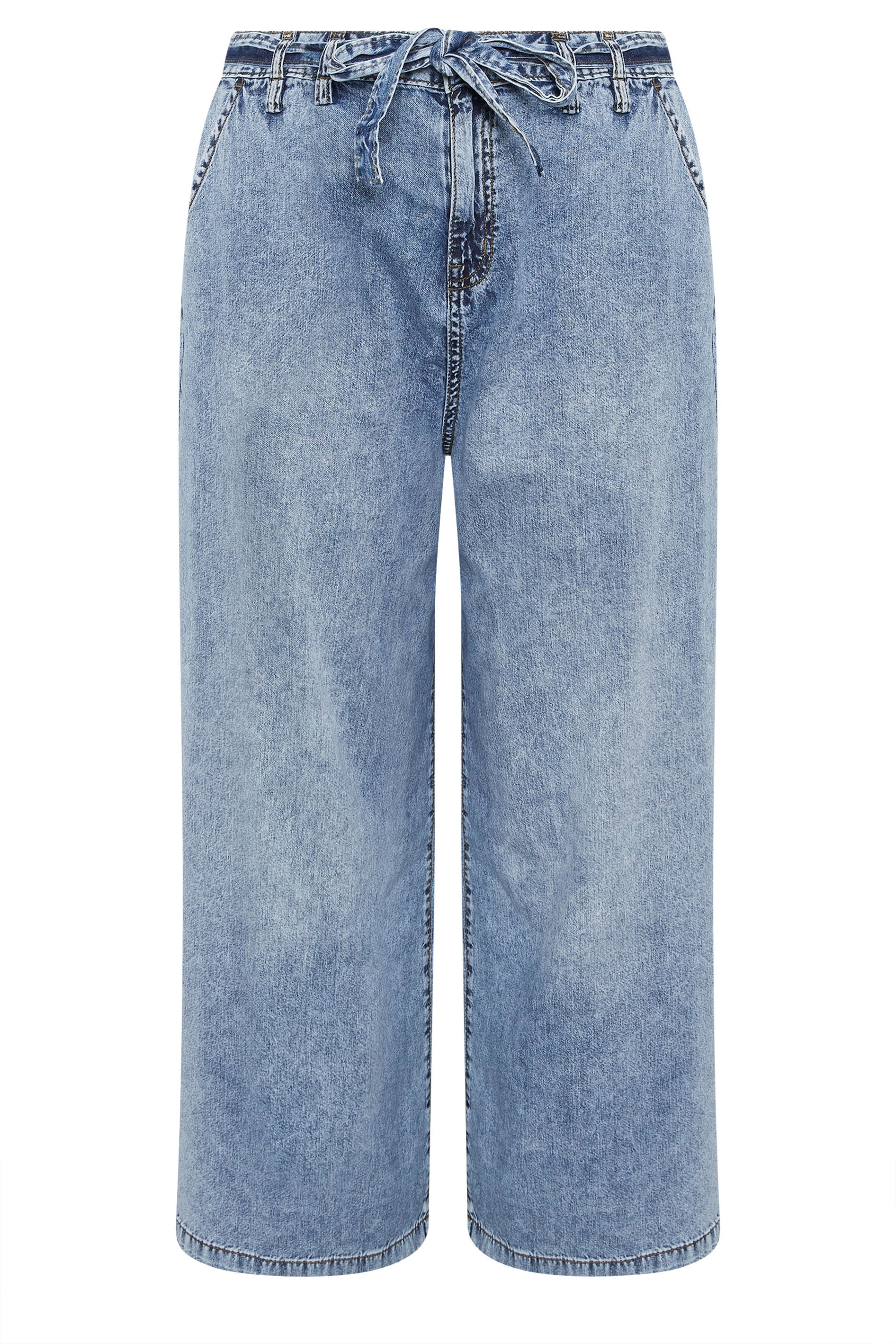 YOURS Plus Size Mid Blue Belted Wide Leg Jeans | Yours Clothing 5