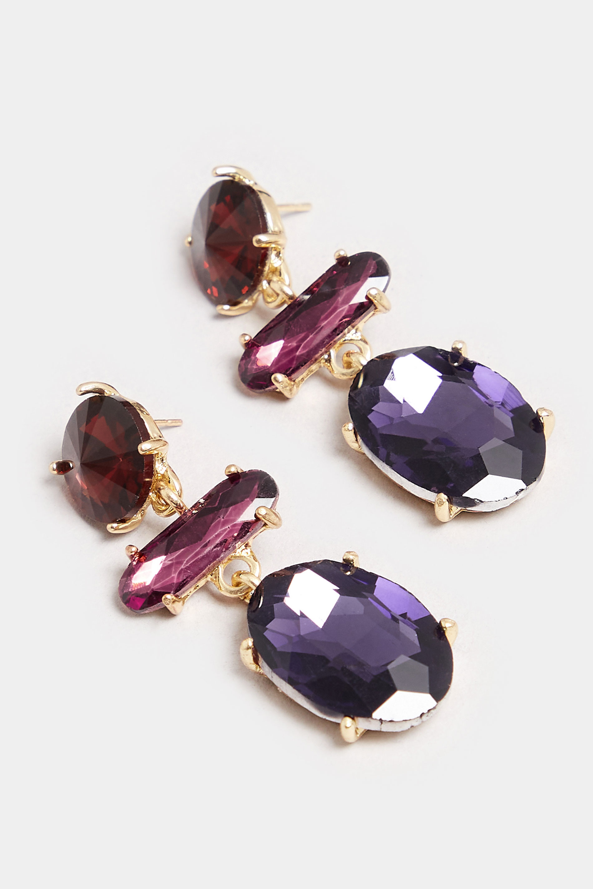 Gold Tone Purple Diamante Statement Earrings | Yours Clothing  3