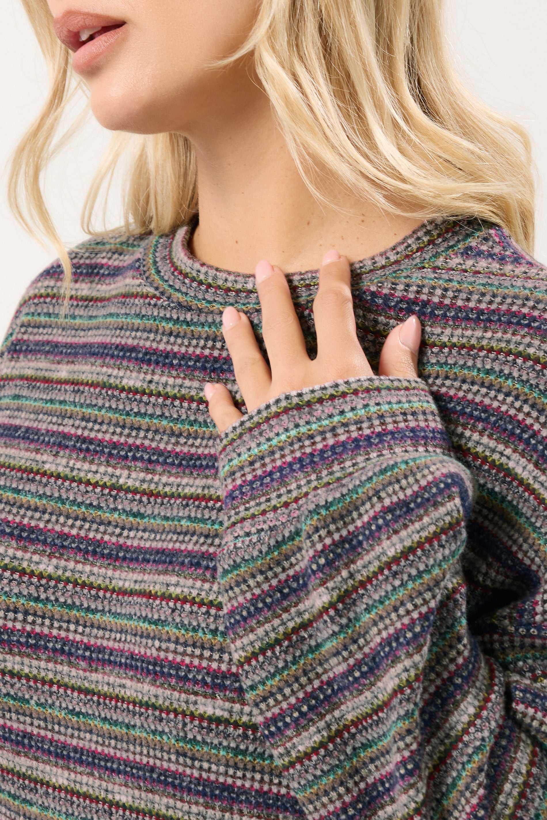 YOURS Plus Size Blue & Grey Textured Stripe Jumper Dress | Yours Clothing 4