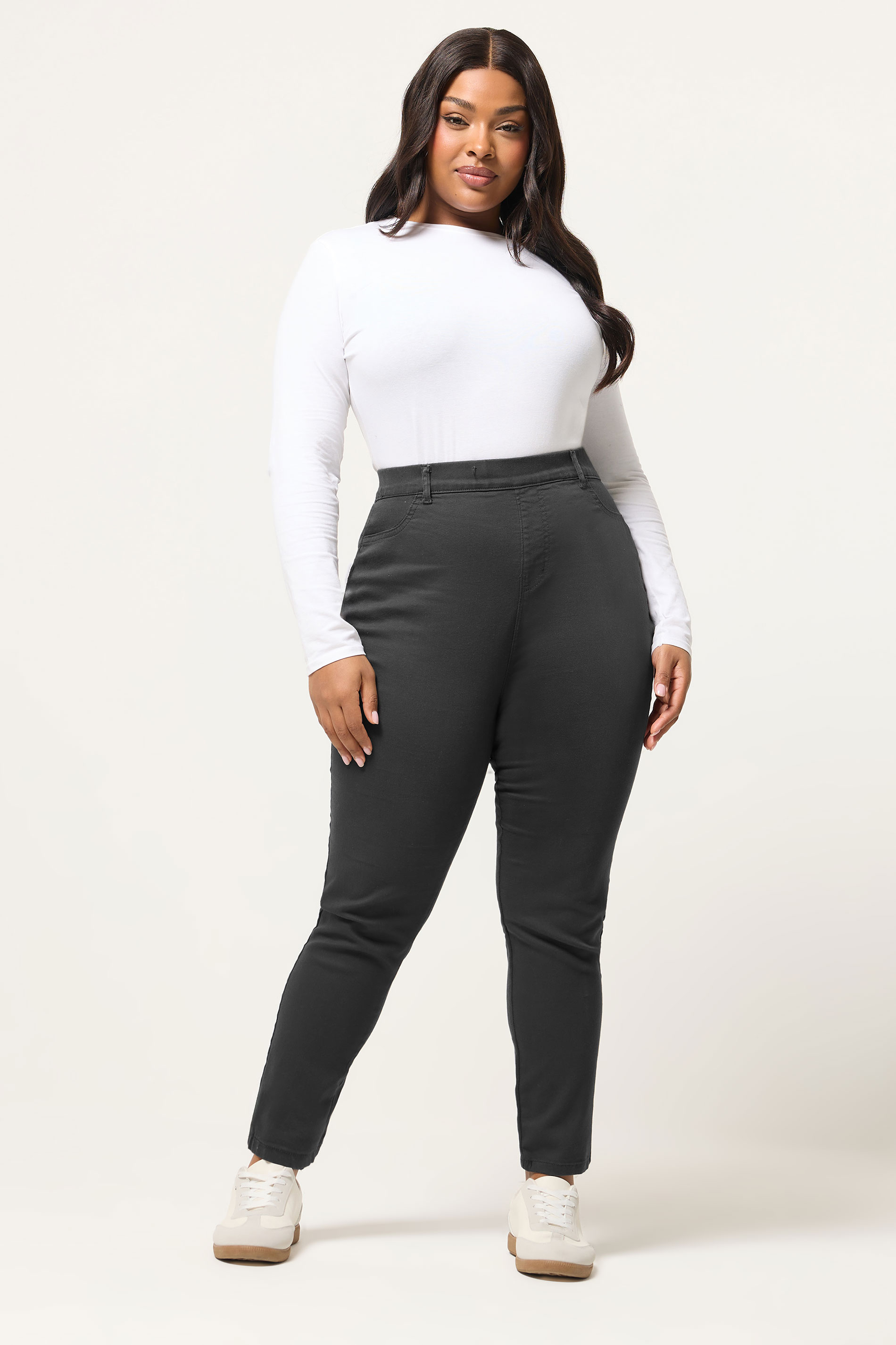 YOURS Plus Size Grey Stretch Pull On GRACE Jeggings | Yours Clothing 1