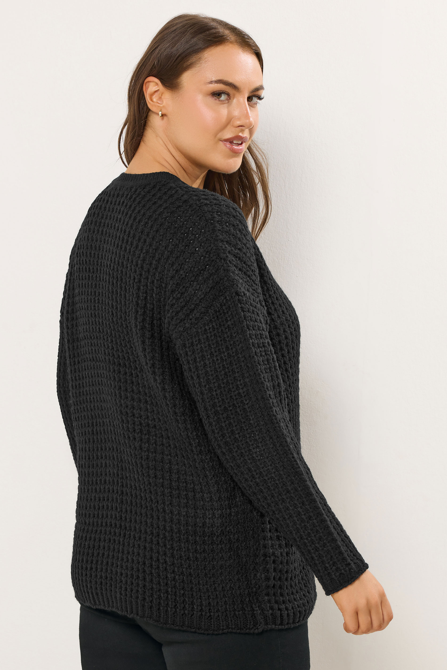 YOURS Plus Size Black Waffle Knit Jumper | Yours Clothing 2