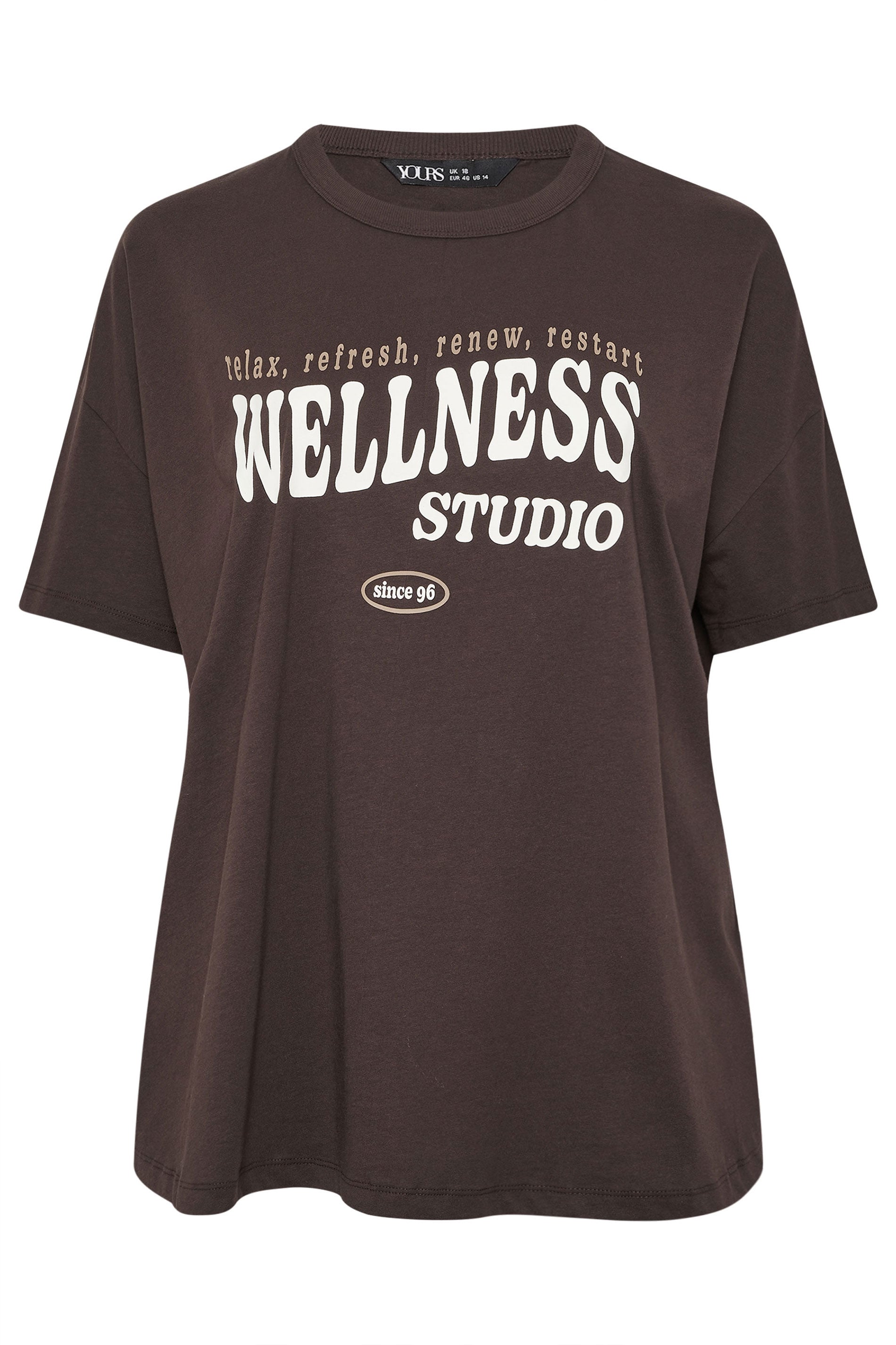 YOURS ACTIVE Plus Size Chocolate Brown 'Wellness Studio' T-Shirt | Yours Clothing 5