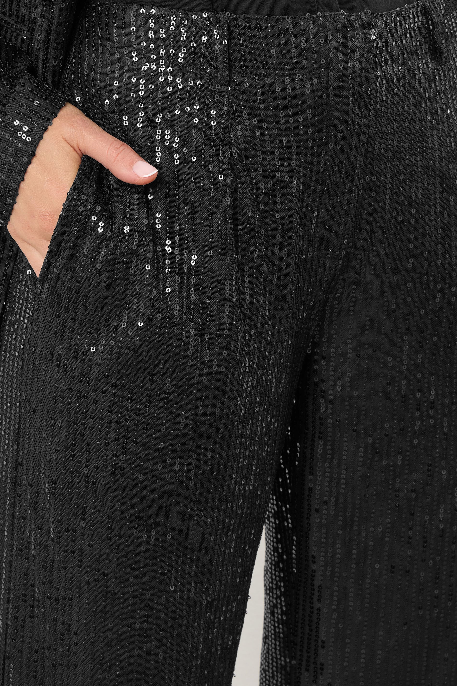 LTS Tall Black Embellished Wide Leg Trousers | Long Tall Sally 5