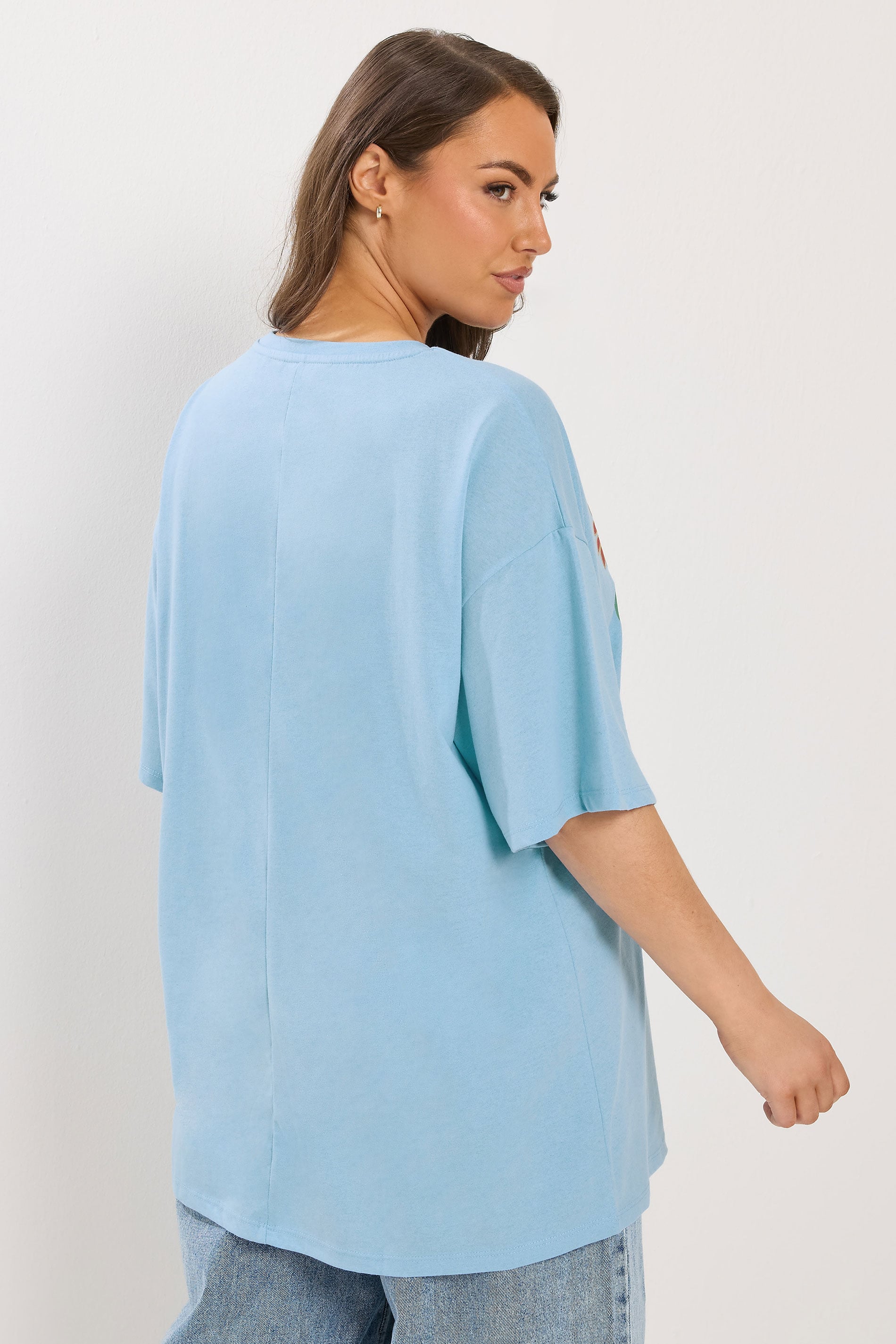 YOURS Plus Size Blue Floral Graphic T-Shirt | Yours Clothing 2