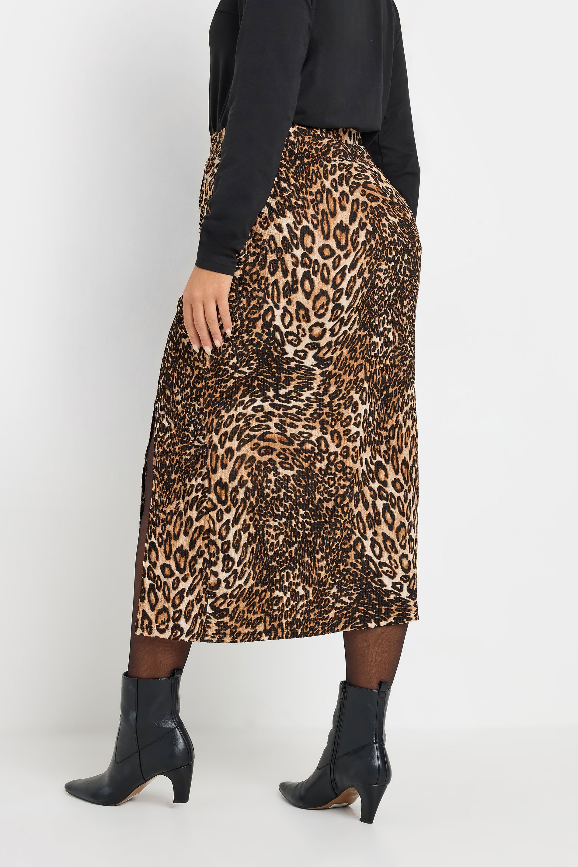 YOURS Plus Size Brown Leopard Print Split Hem Midi Skirt | Yours Clothing 4