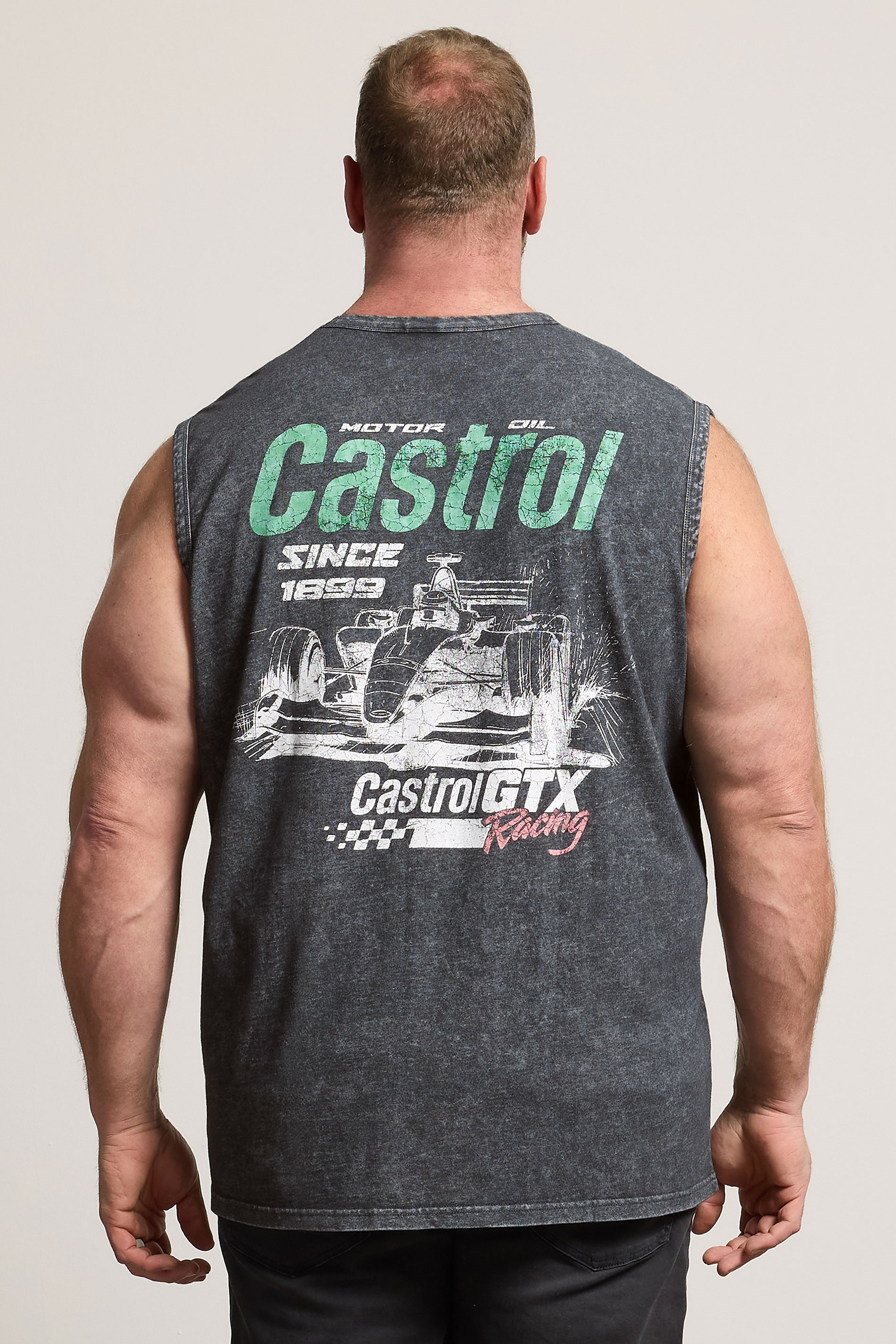 BadRhino Big & Tall Black Acid Wash 'Castrol' Graphic Vest | BadRhino 5