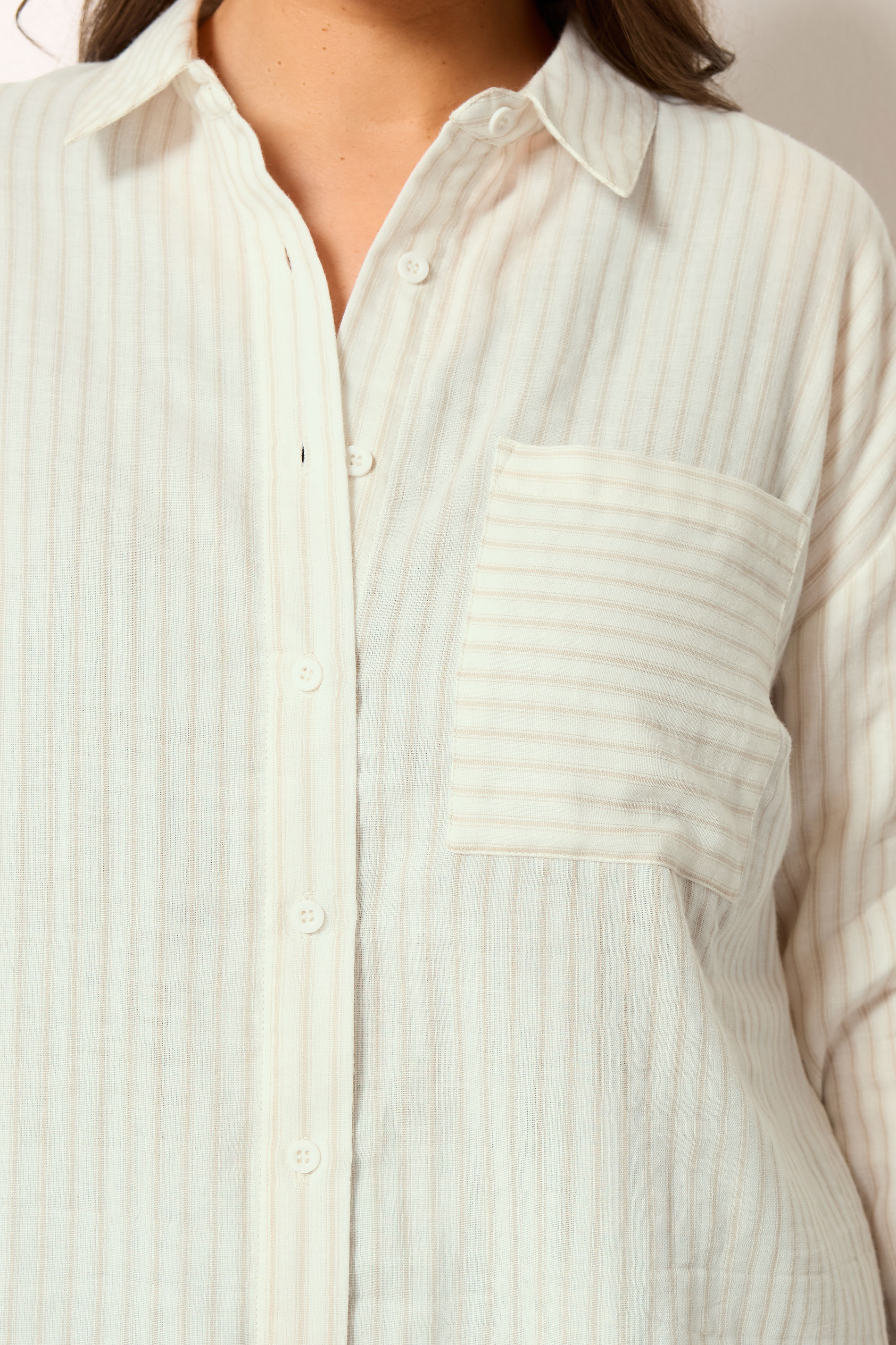 YOURS Plus Size Ivory White Stripe Button Shirt | Yours Clothing 5