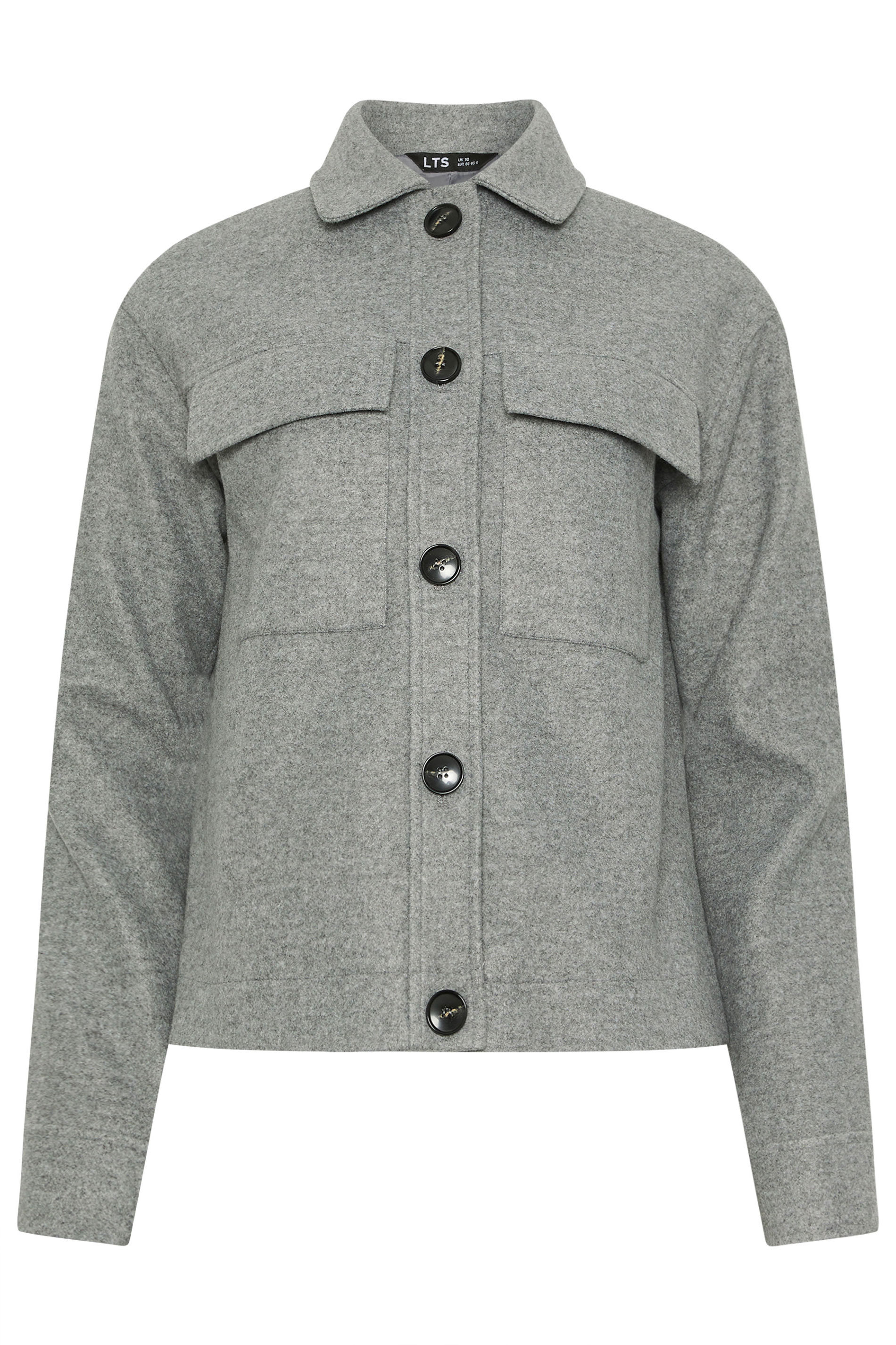 LTS Tall Grey Brushed Button Trucker Jacket | Long Tall Sally 7