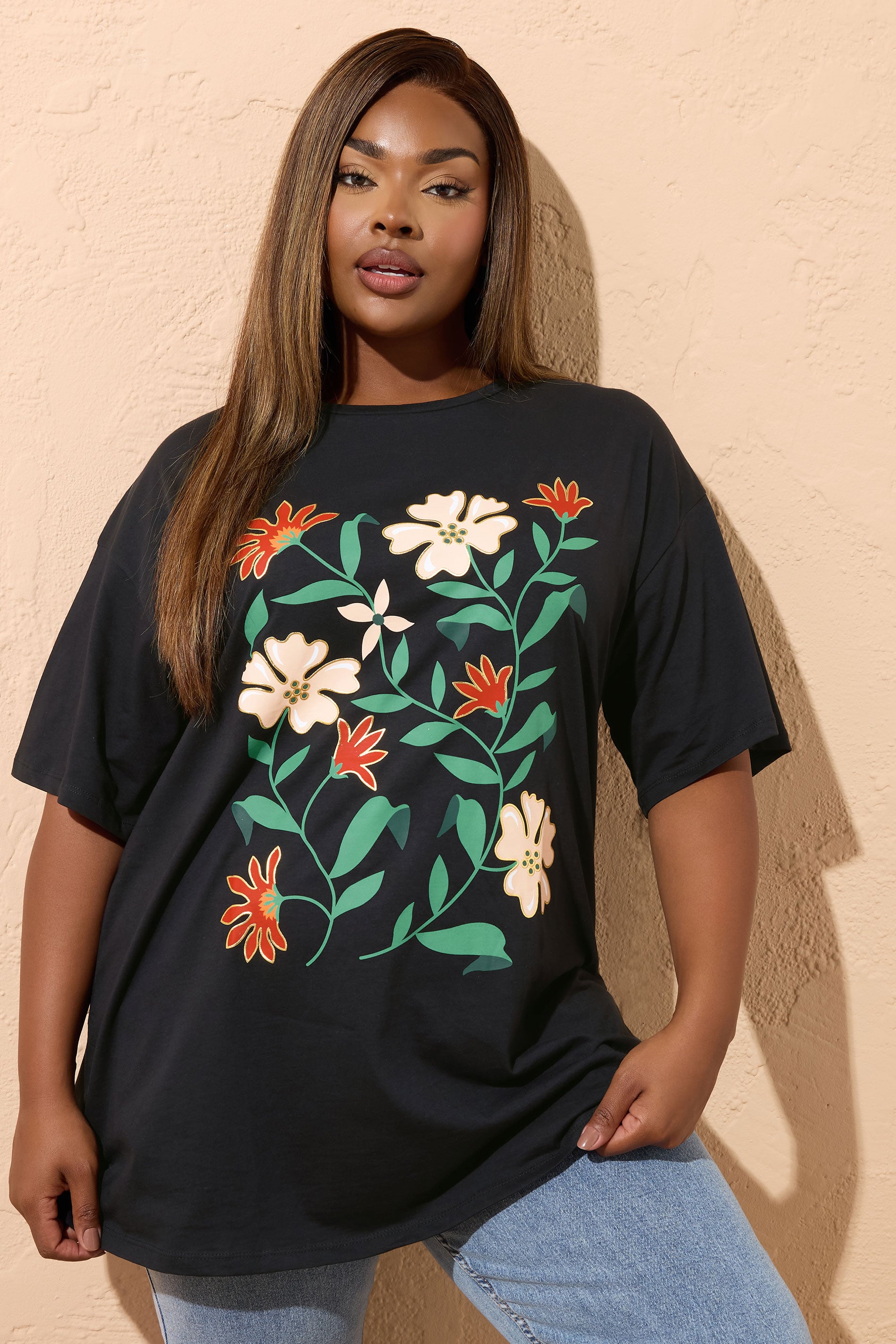 YOURS Plus Size Black Floral Print T-Shirt | Yours Clothing 3
