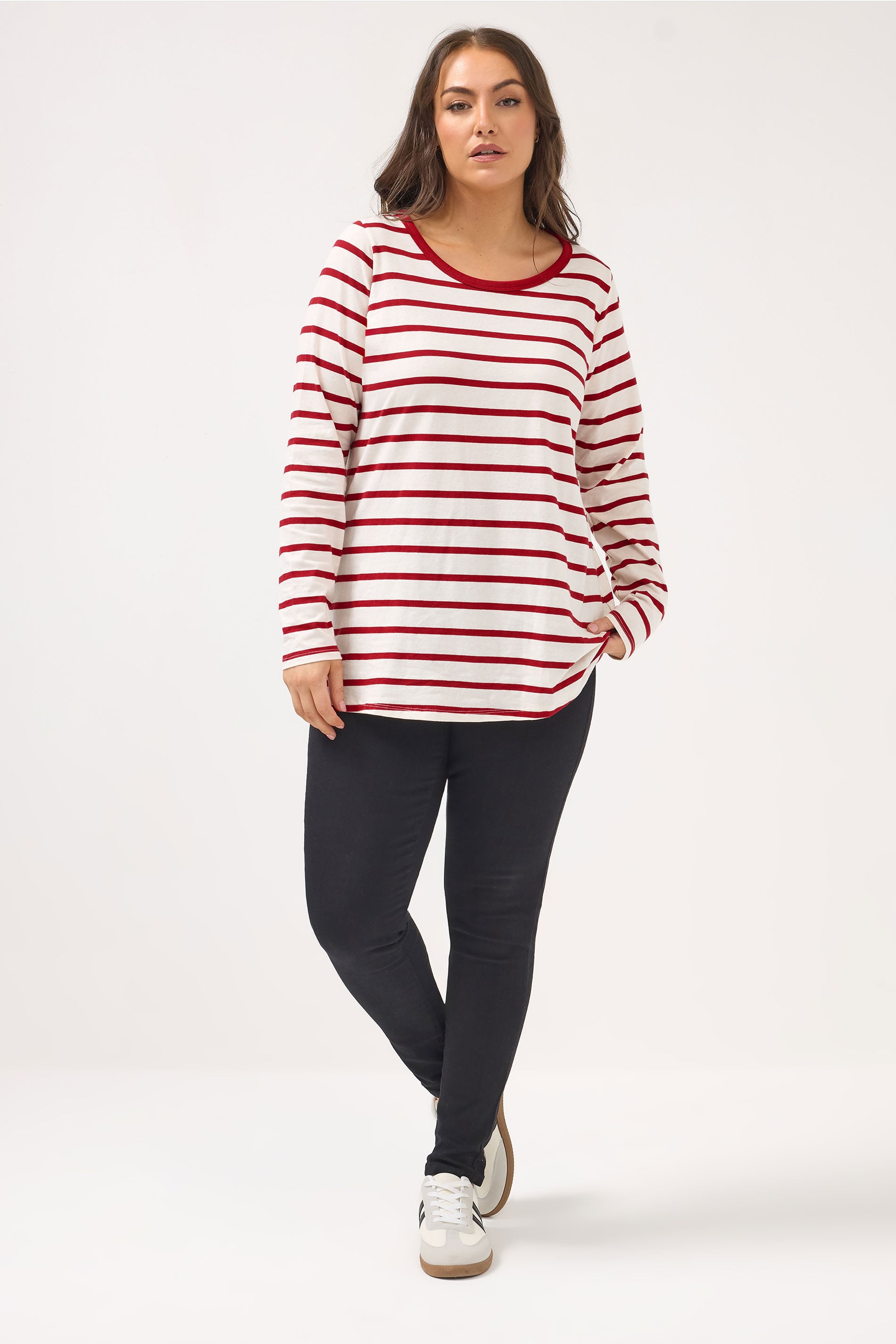 YOURS Plus Size Red Stripe Long Sleeve Ringer Top | Yours Clothing 1