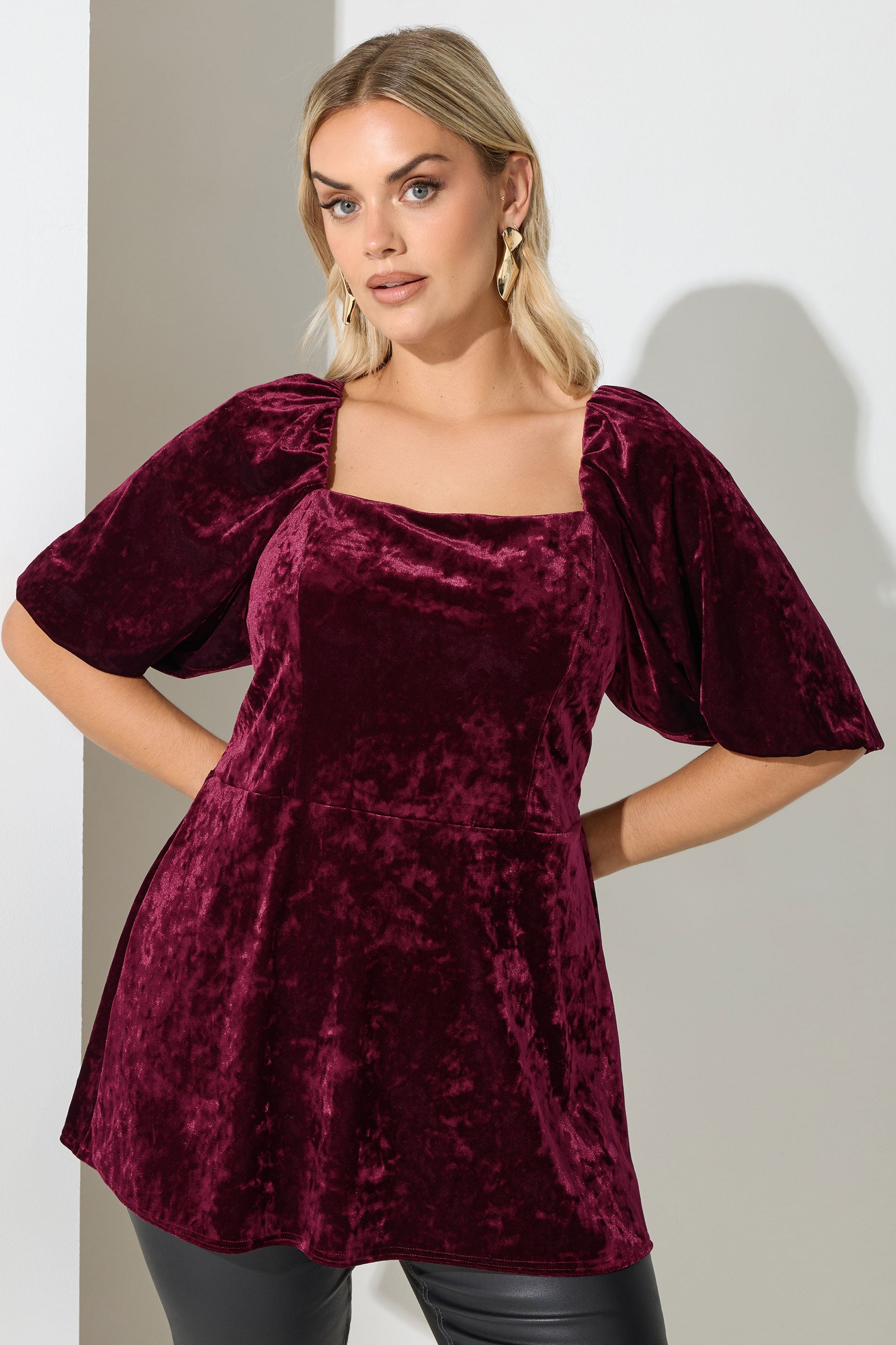 YOURS LONDON Plus Size Wine Red Velvet Square Neck Top | Yours Clothing 3