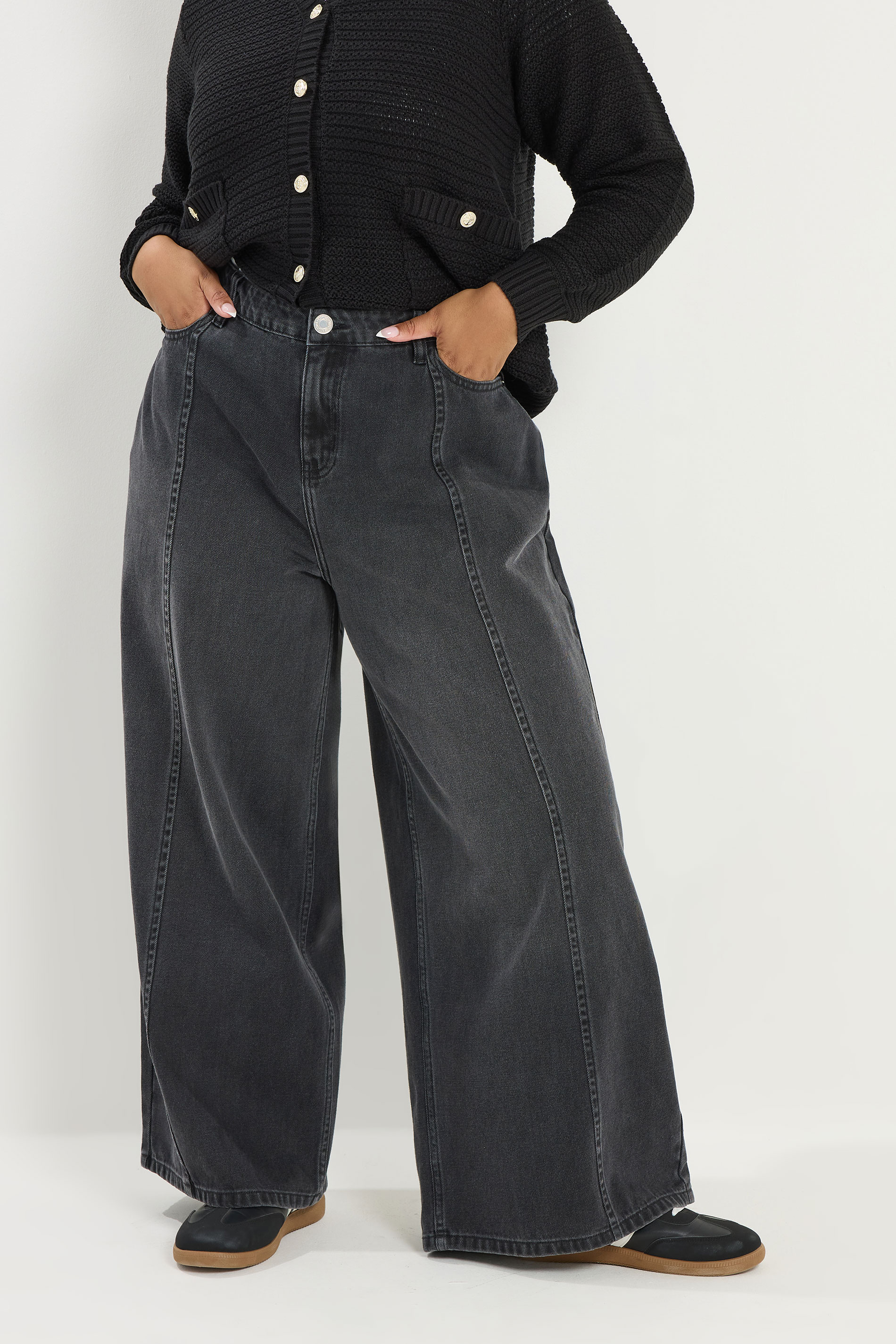 YOURS Plus Size Black Front Seam Wide Leg Jeans | Yours Clothing 4