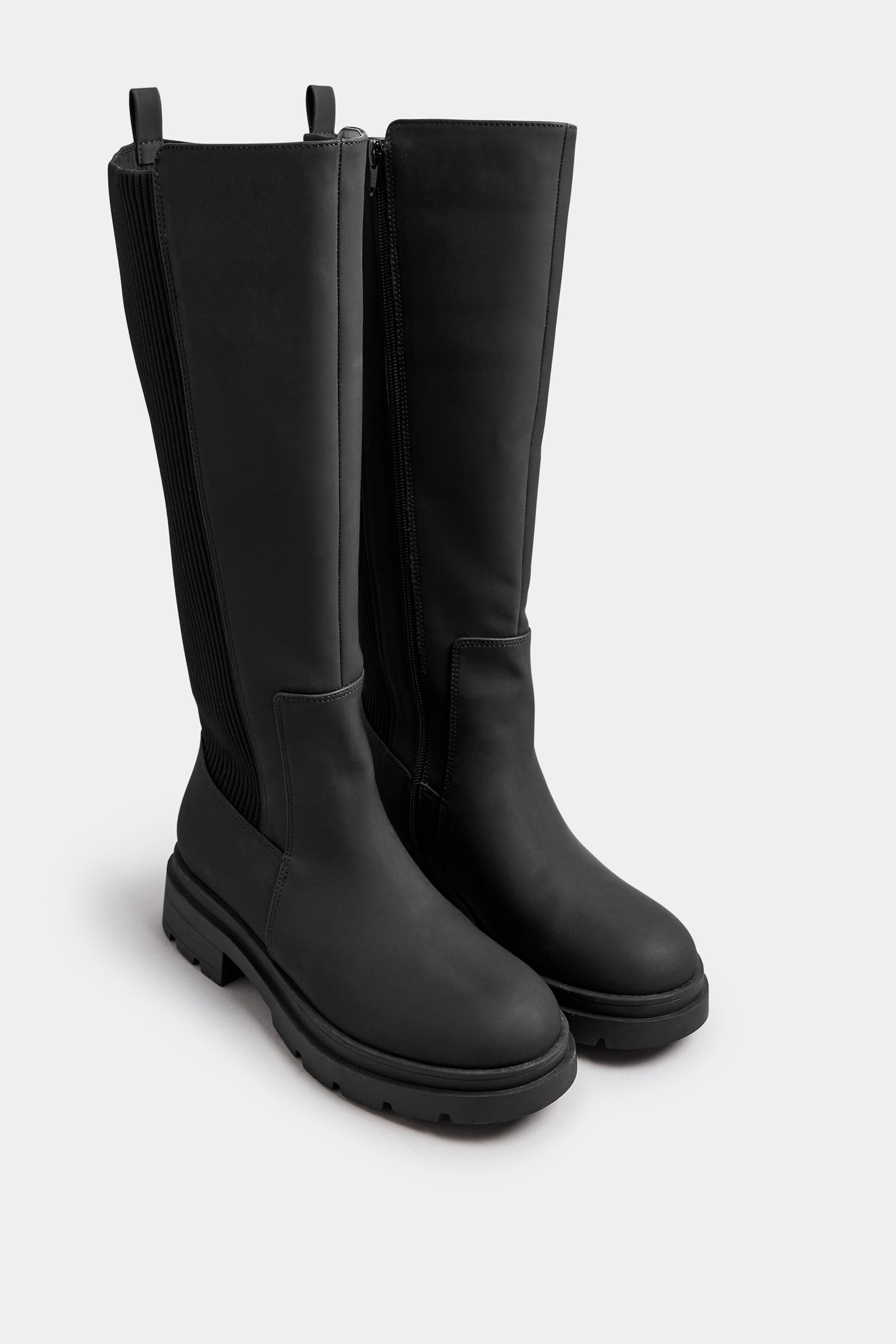 Black Sock Panel Knee High Boots In Wide E Fit & Extra Wide EEE Fit | Yours Clothing 1