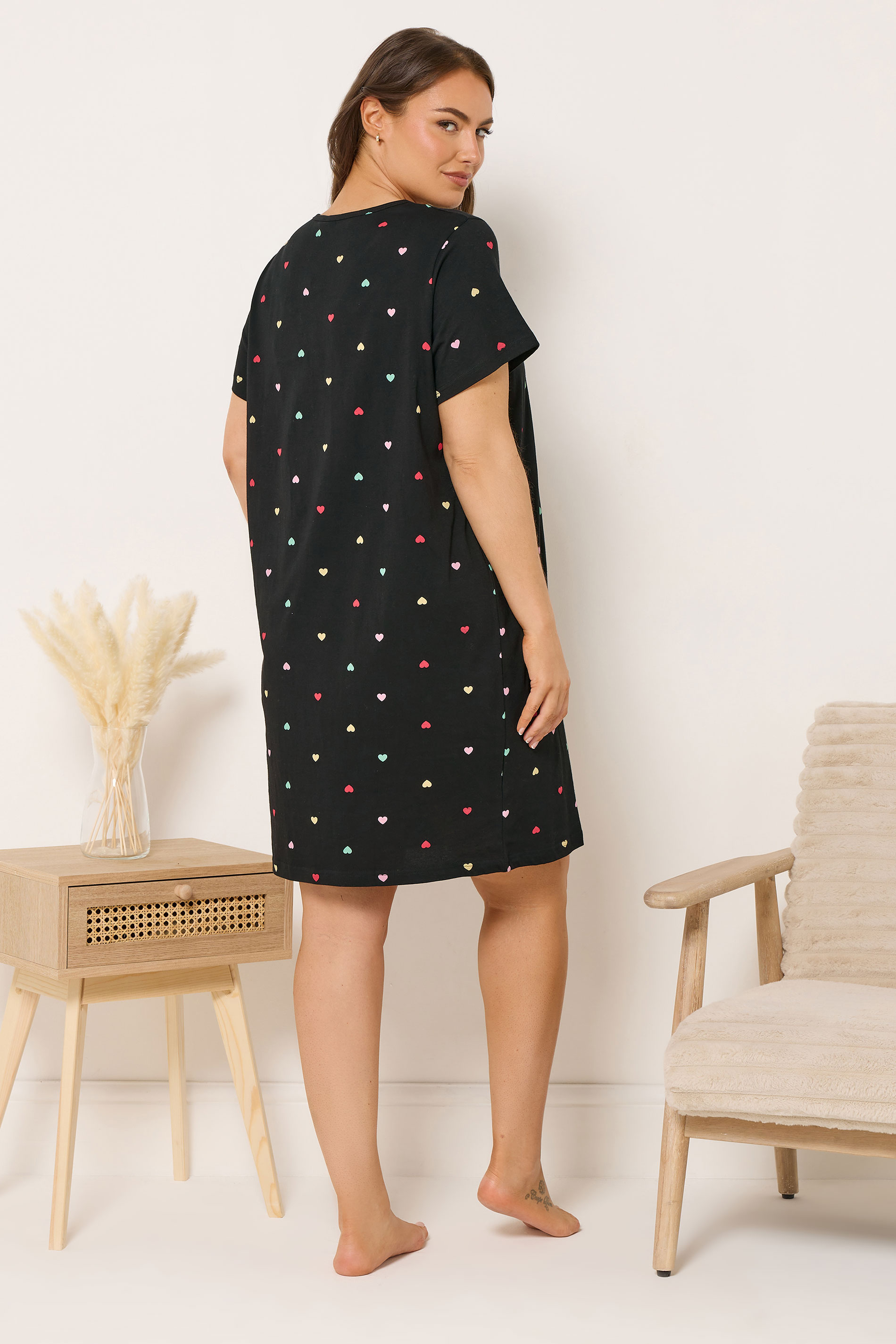 YOURS Plus Size Black Heart Placket Nightdress | Yours Clothing 2