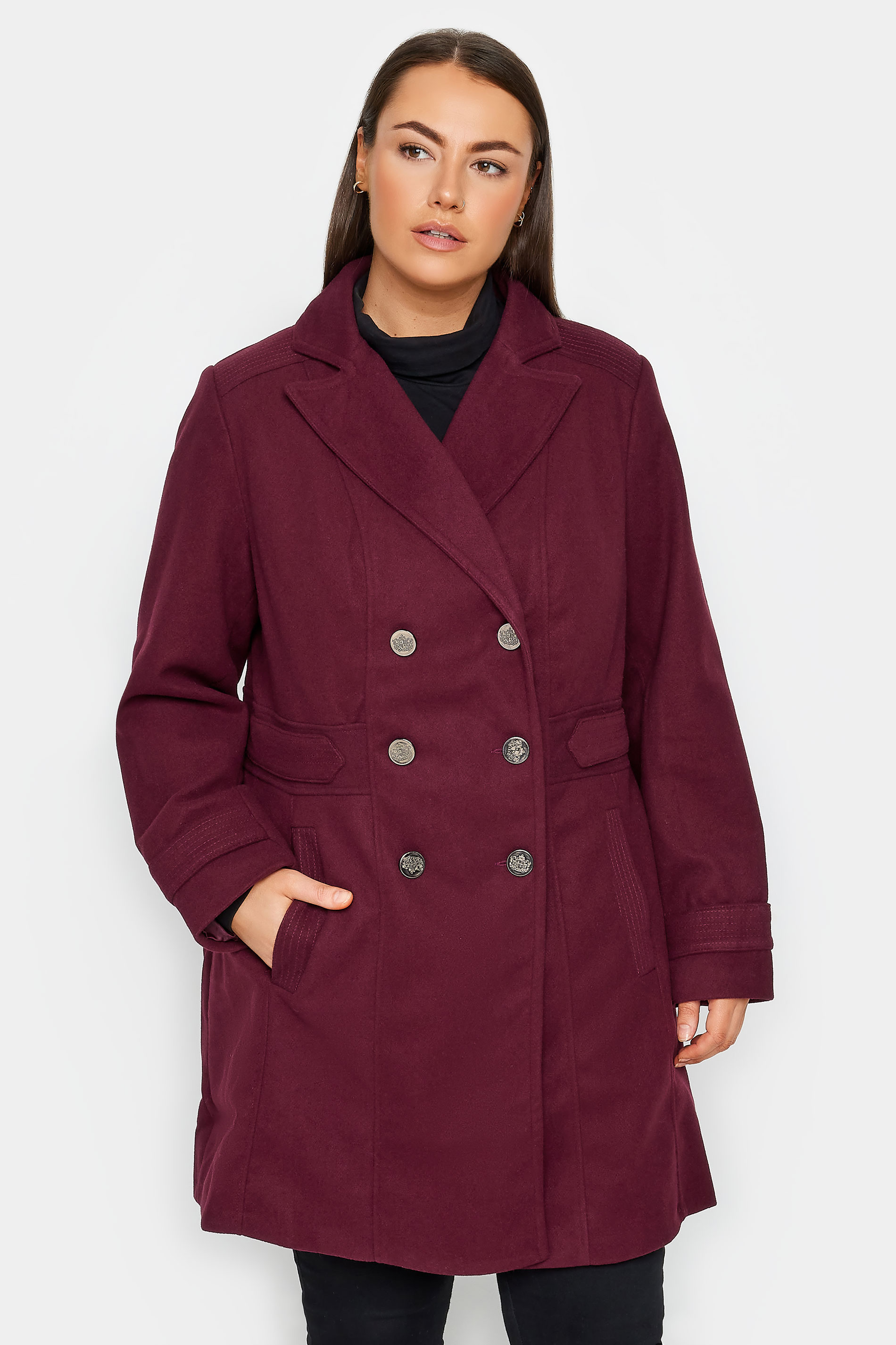 Avenue Burgundy Red Collared Formal Coat | Evans 1