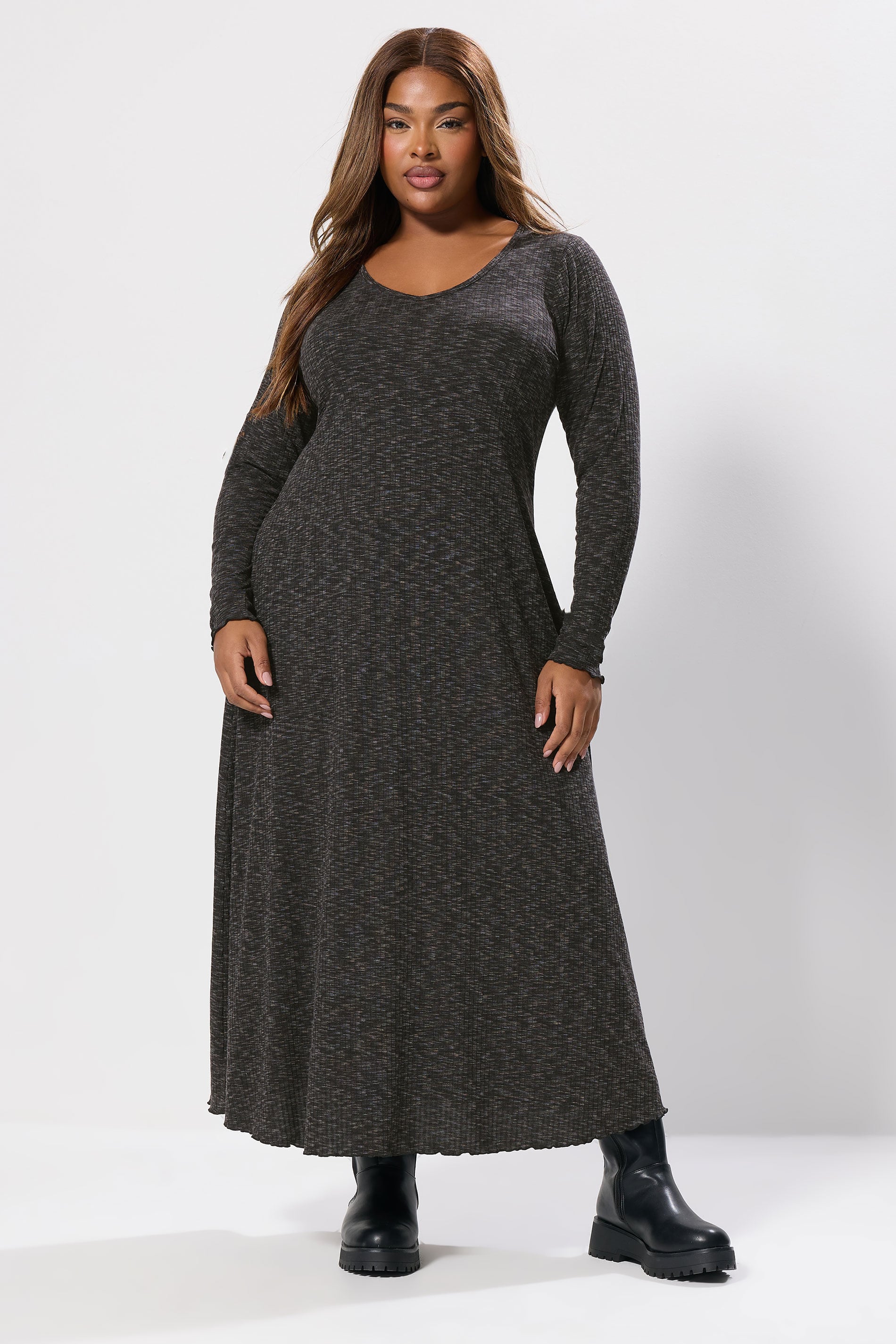 YOURS Plus Size Grey Marl Ribbed Maxi Dress | Yours Clothing 3