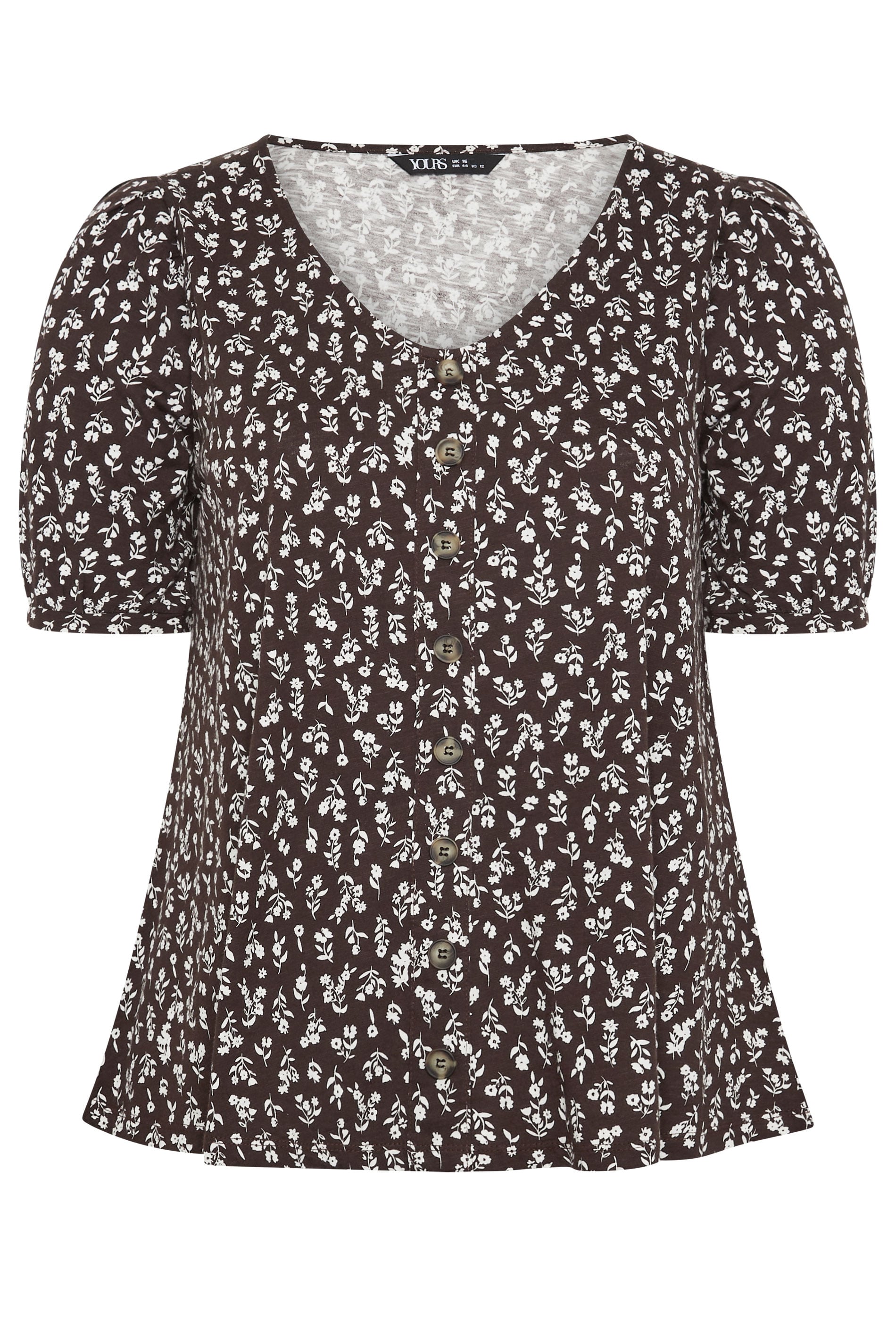 YOURS Plus Size Chocolate Brown Floral Button Front Top | Yours Clothing 5