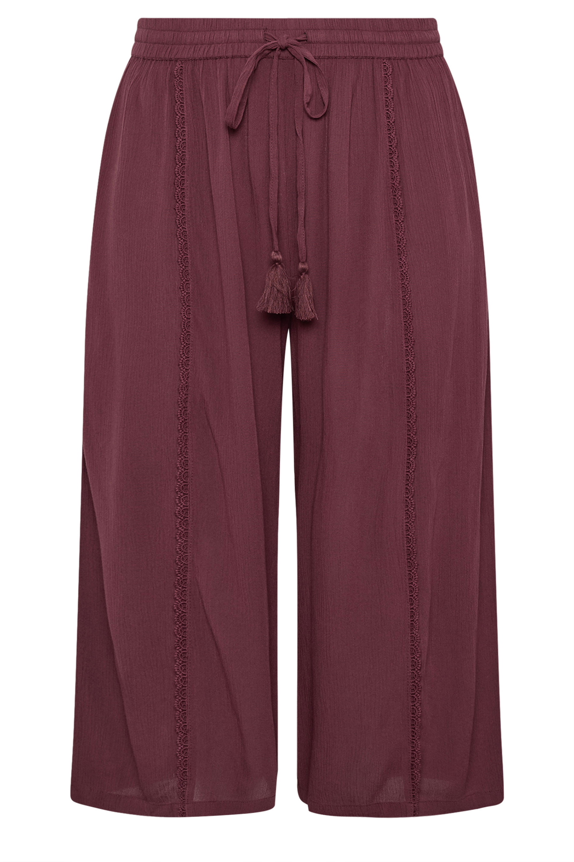 YOURS Plus Size Berry Red Scallop Crinkle Cropped Trousers | Yours Clothing 5