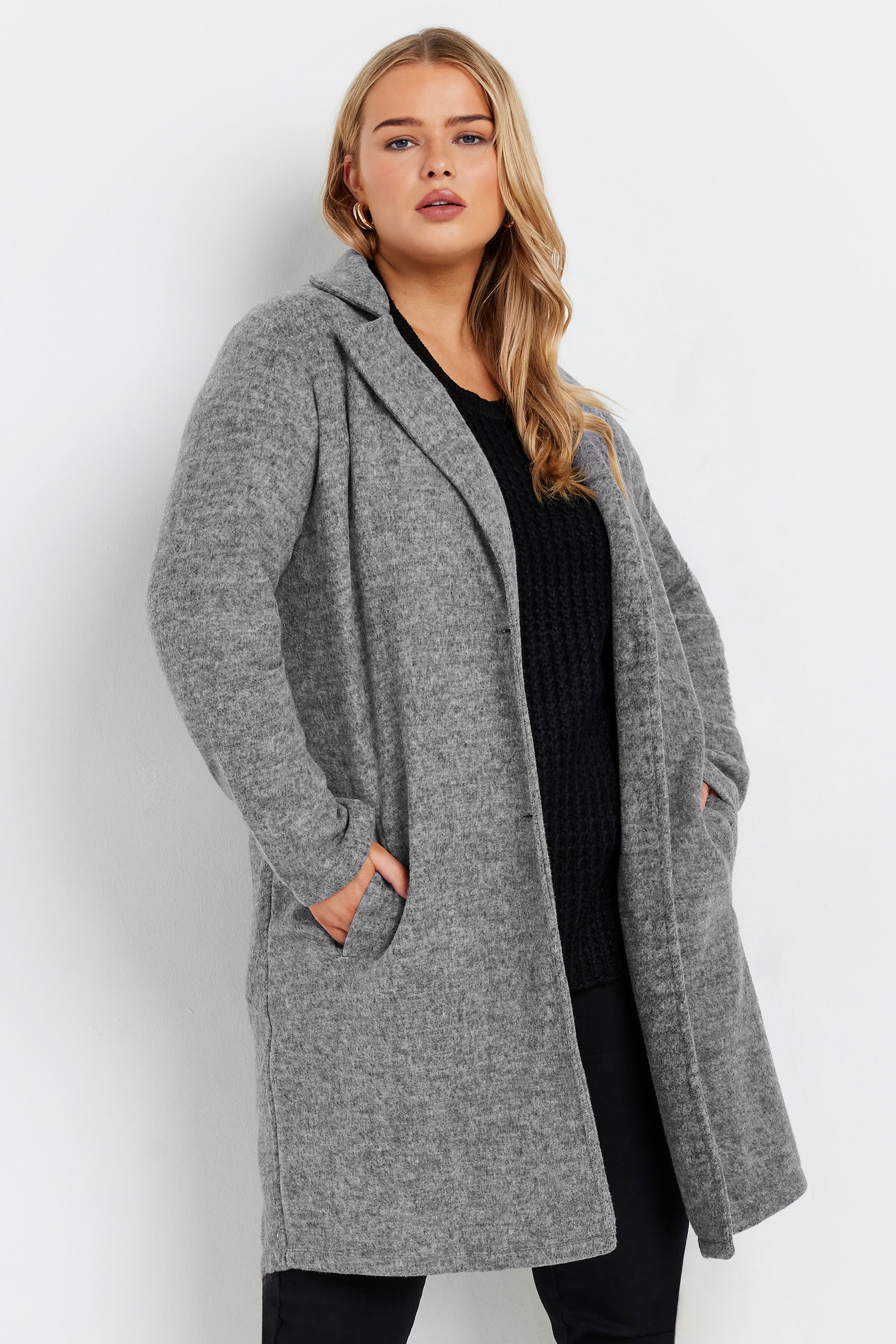 YOURS LUXURY Plus Size Grey Marl Button Front Midi Jacket | Yours Clothing 3