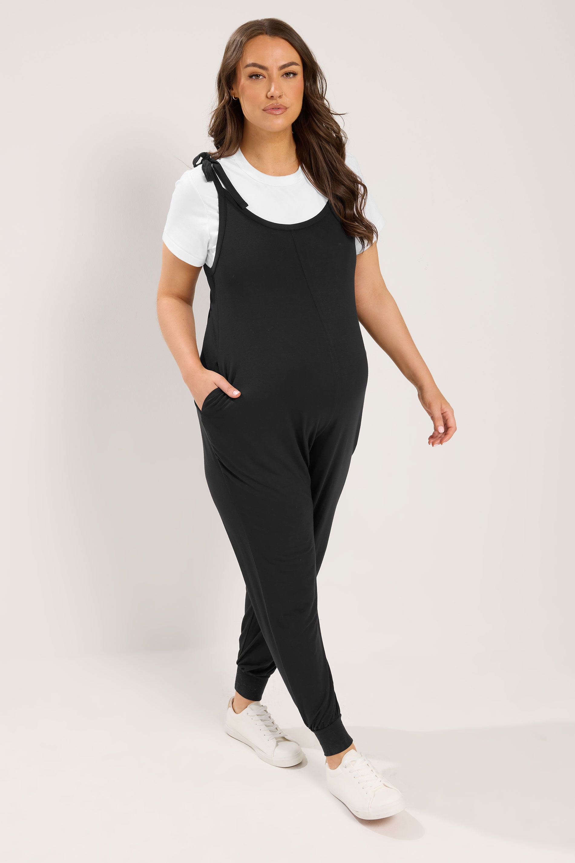 BUMP IT UP MATERNITY Curve Black Oversized Jumpsuit | Yours Clothing 2