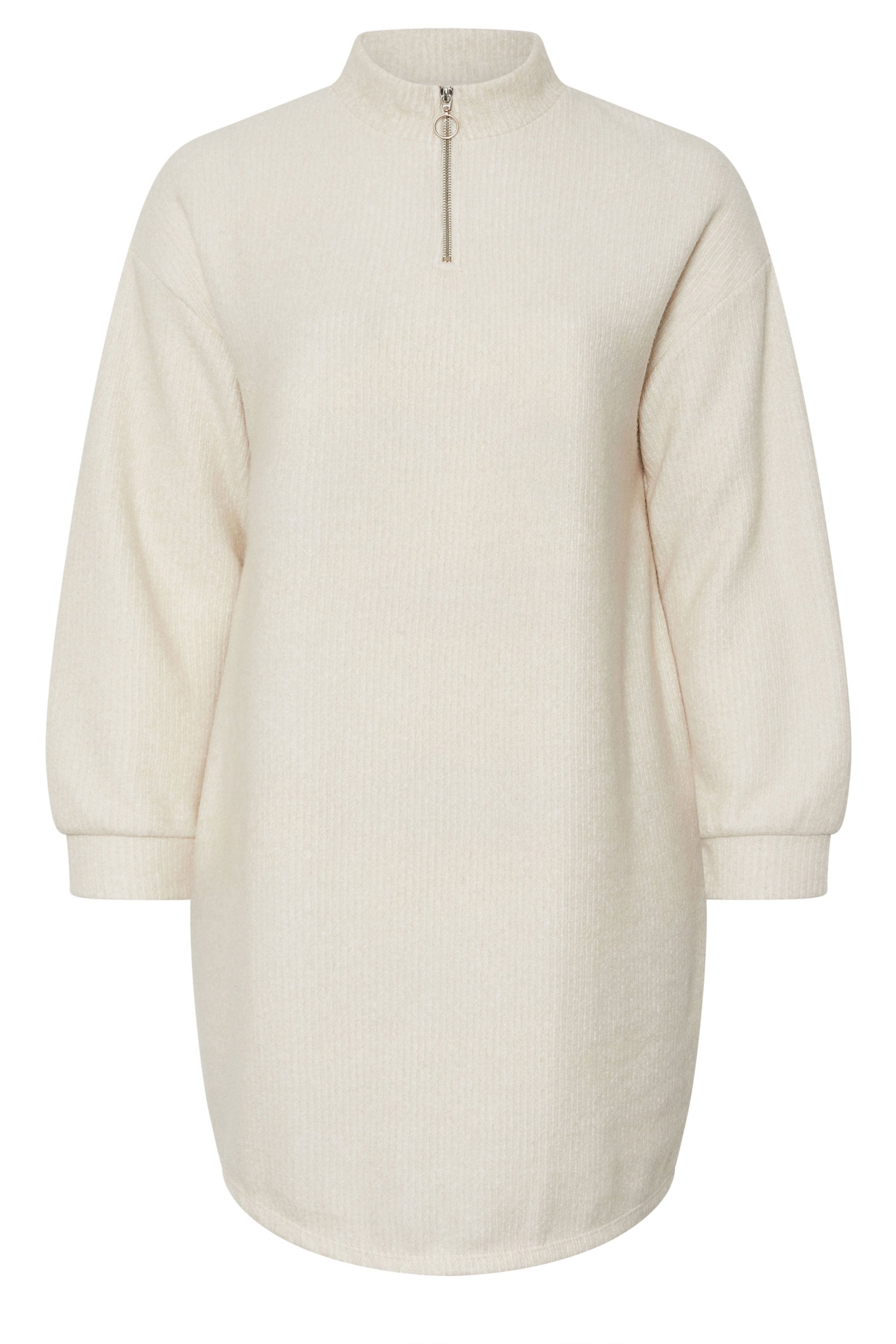 YOURS Plus Size Cream Zip Neck Ribbed Jumper Dress | Yours Clothing 5