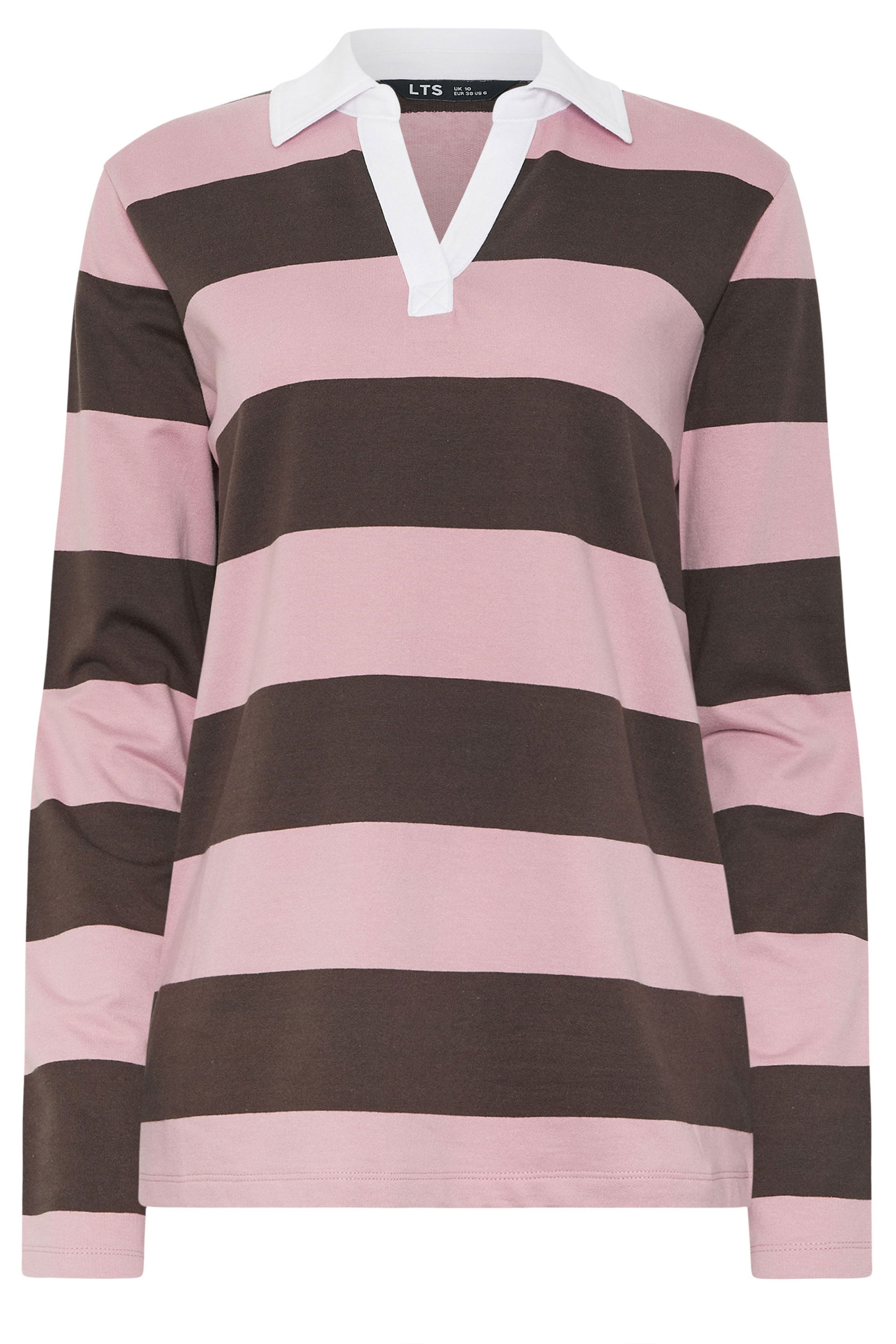 LTS Tall Women's Chocolate Brown & Pink Stripe Cotton Rugby Sweatshirt | Long Tall Sally 5