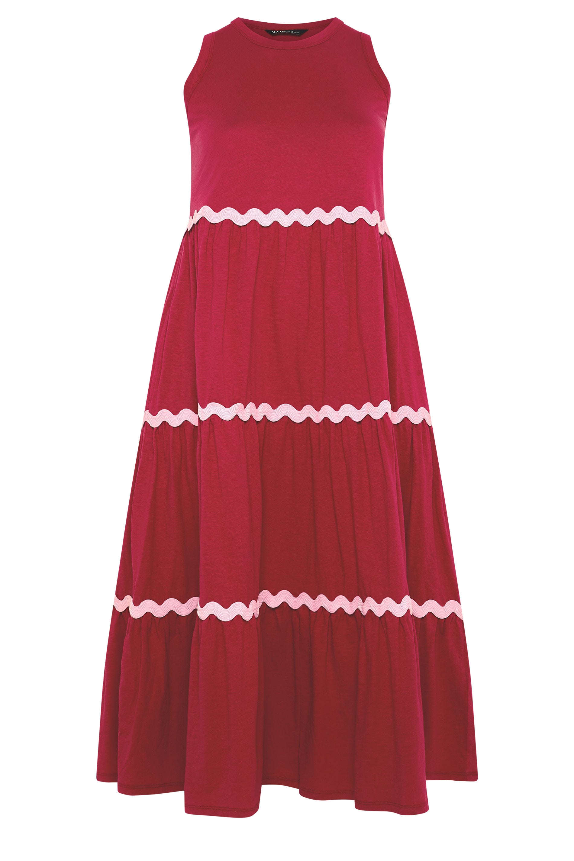 YOURS Plus Size Red Swirl Trim Tiered Maxi Dress | Yours Clothing 5