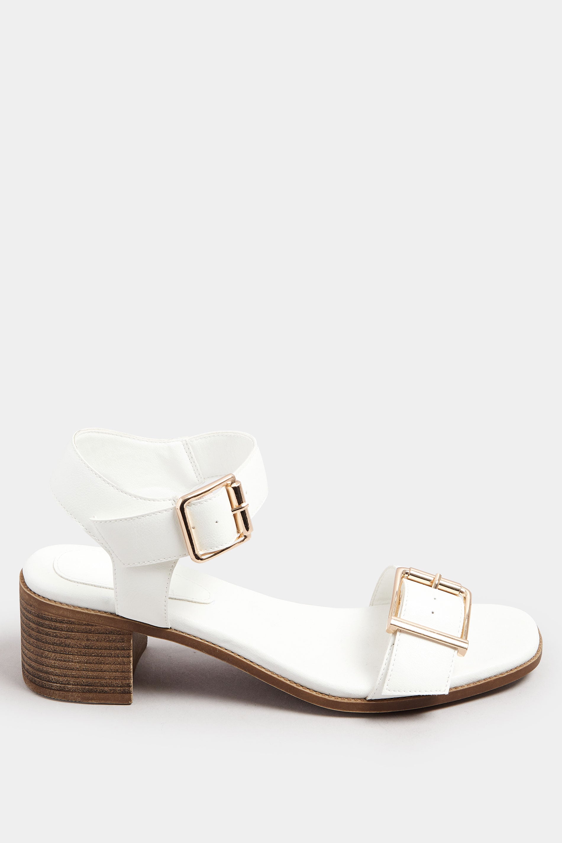 White Faux Leather Buckle Block Heel Sandals In Wide E Fit & Extra Wide EEE Fit | Yours Clothing 2