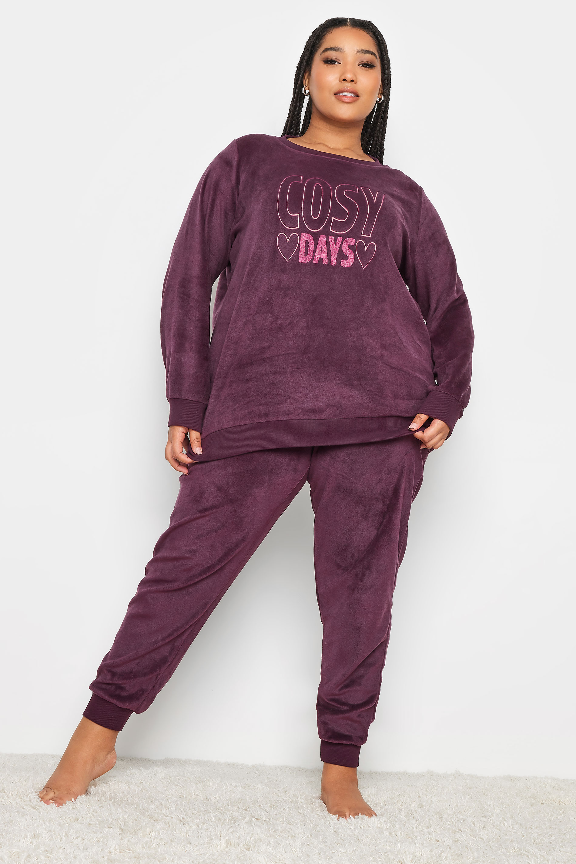 YOURS Plus Size Purple 'Cosy Days' Fleece Lounge Set | Yours Clothing 3