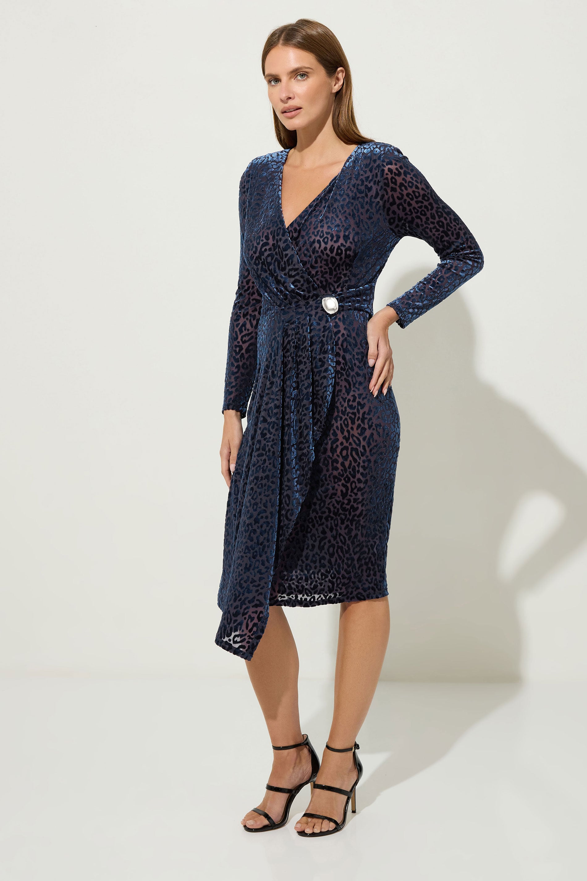 STAR Navy Blue Velvet Leopard Wrap Dress | StarByJM 3